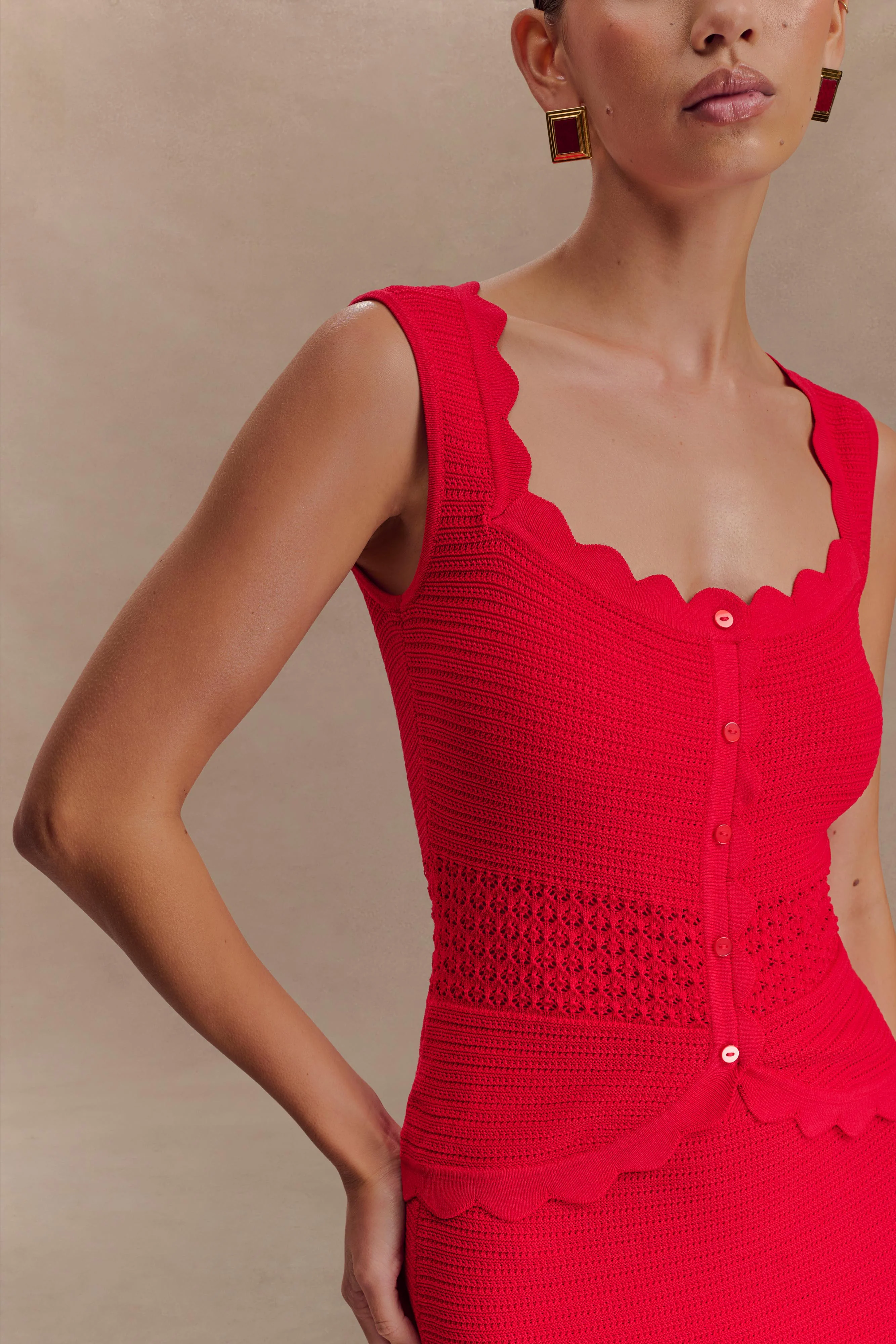 Madeline Scallop Knit Top - Red - Image 3