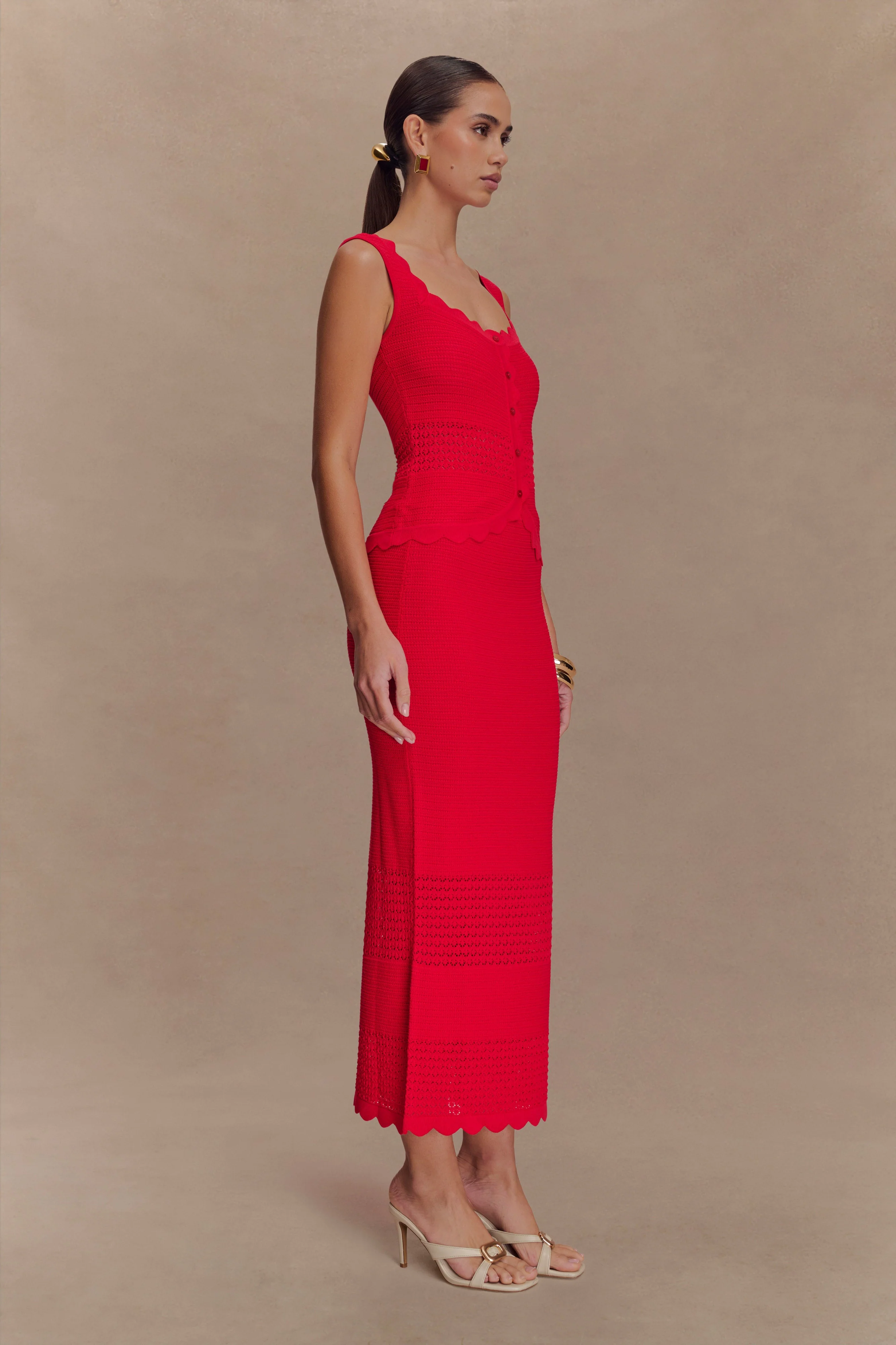 Madeline Scallop Knit Top - Red - Image 4