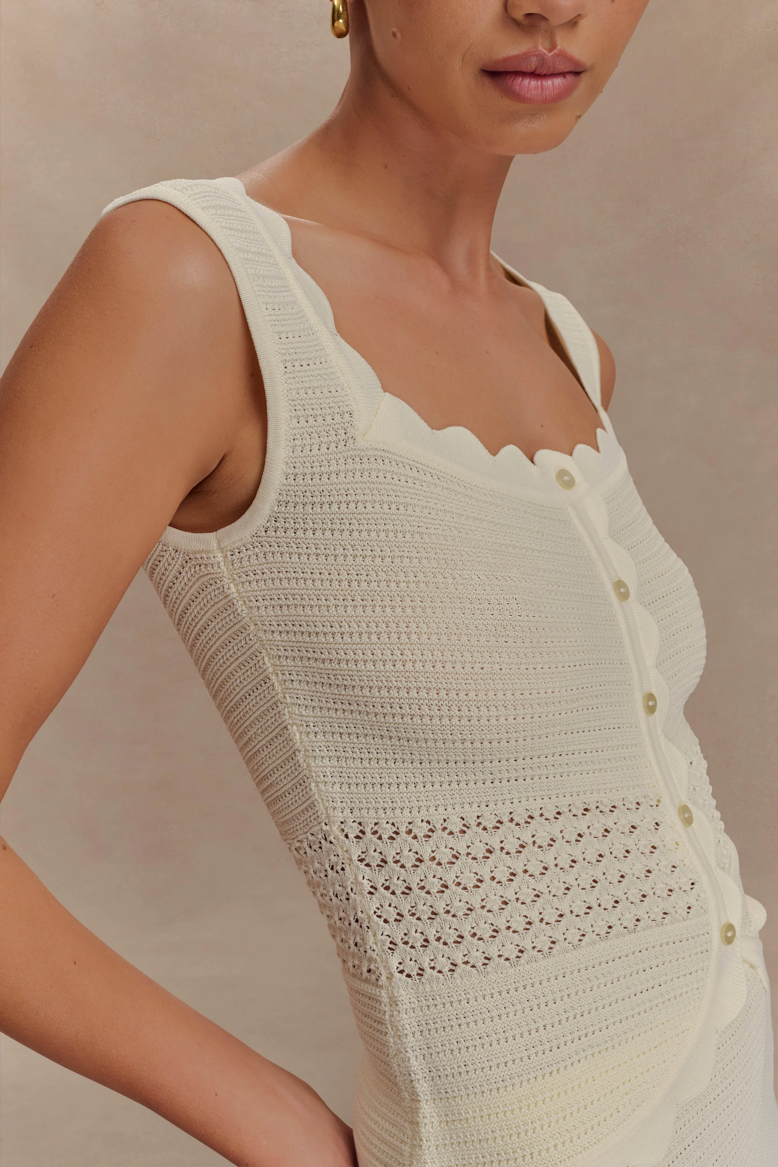 Madeline Scallop Knit Top - Ivory - Image 3
