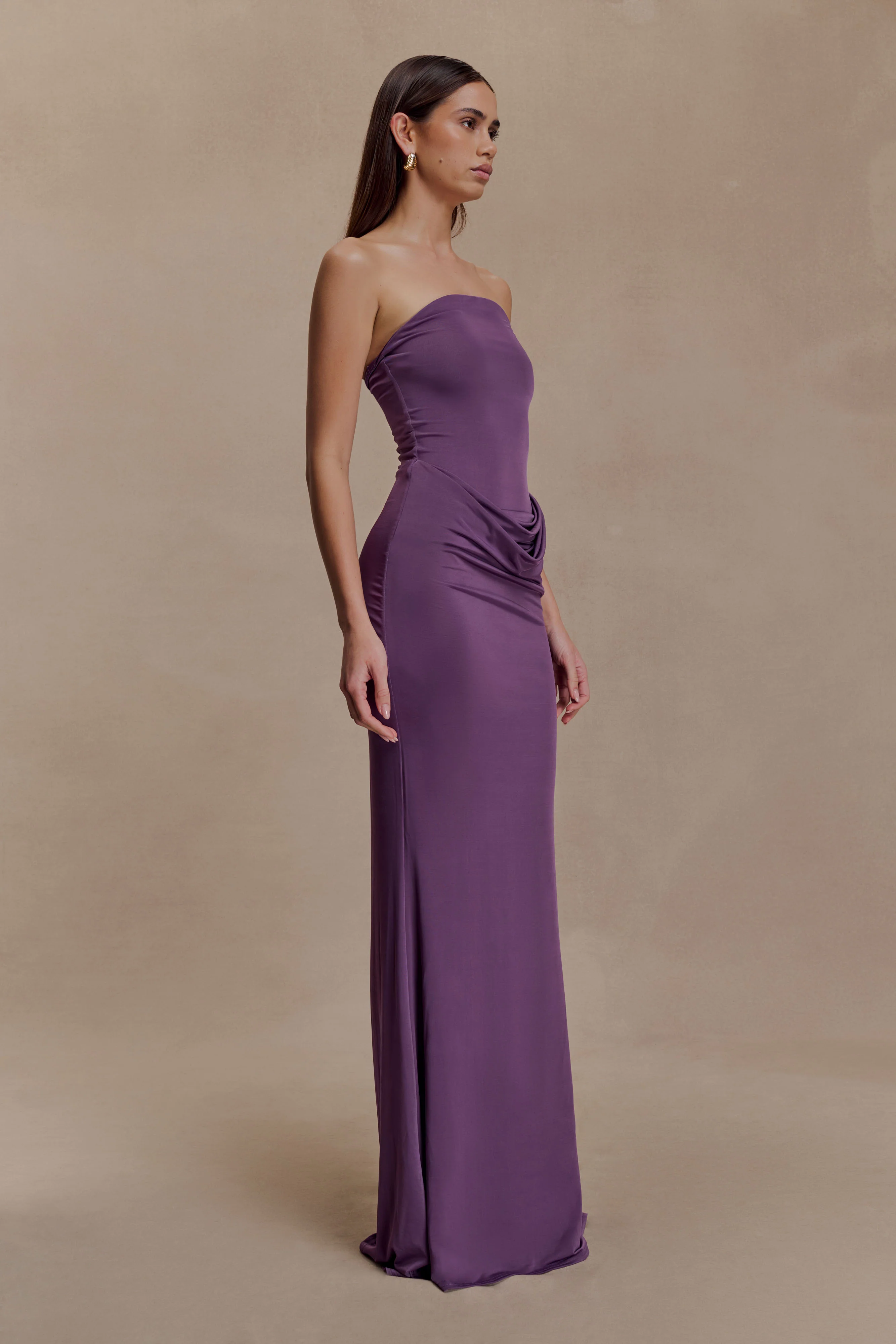 Madison Strapless Slinky Maxi Dress - Purple - Image 5