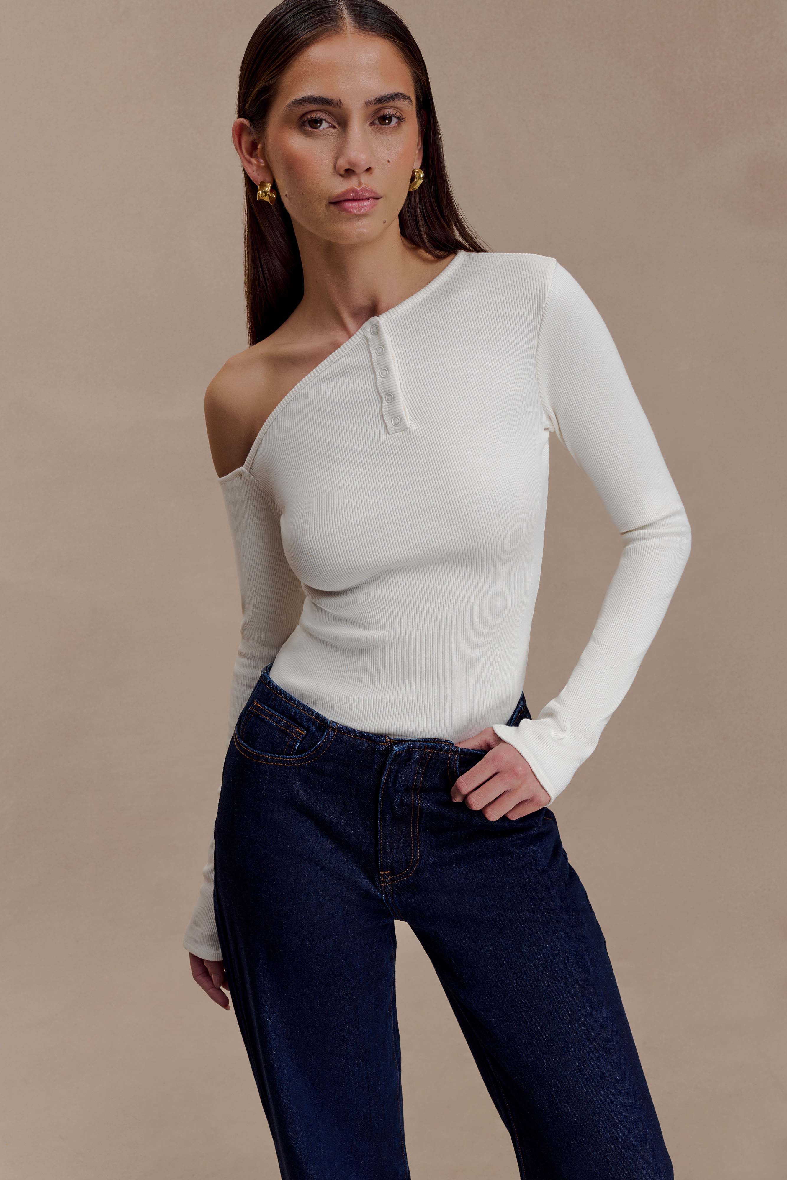 Maelle Off Shoulder Long Sleeve Top - Ivory - Image 3