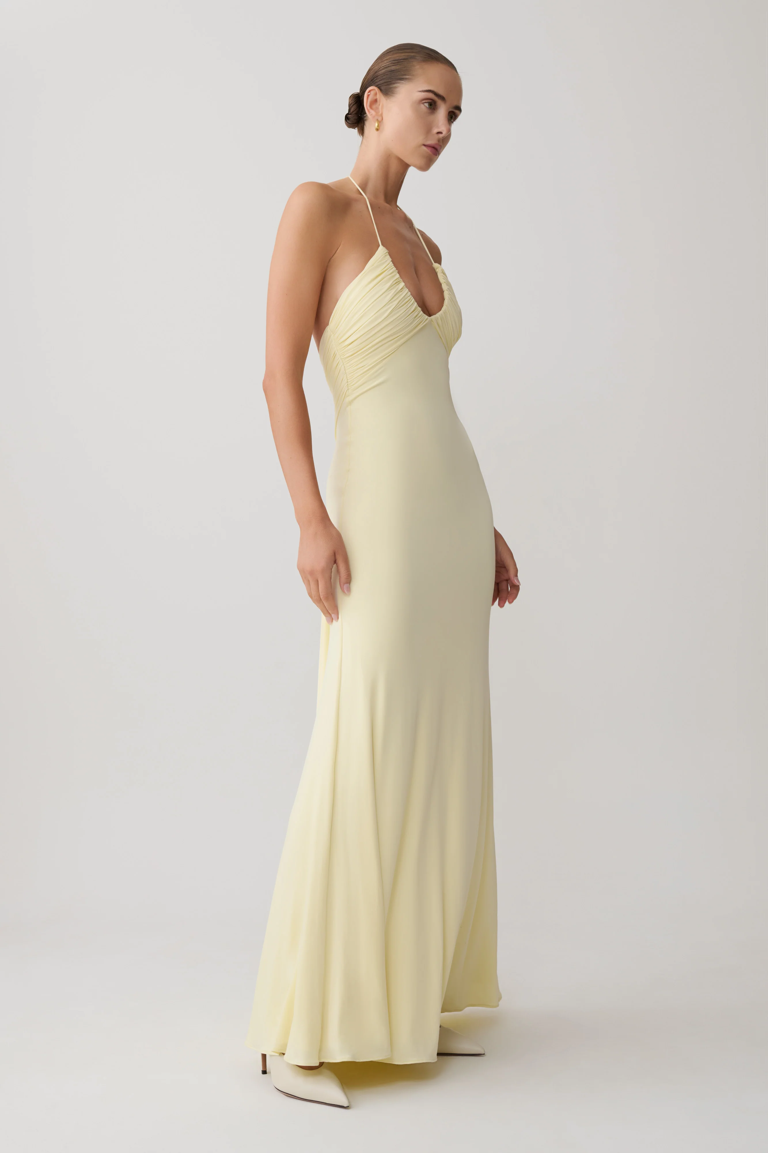 Maely Gathered Slinky Maxi Dress - Lemon - Image 4
