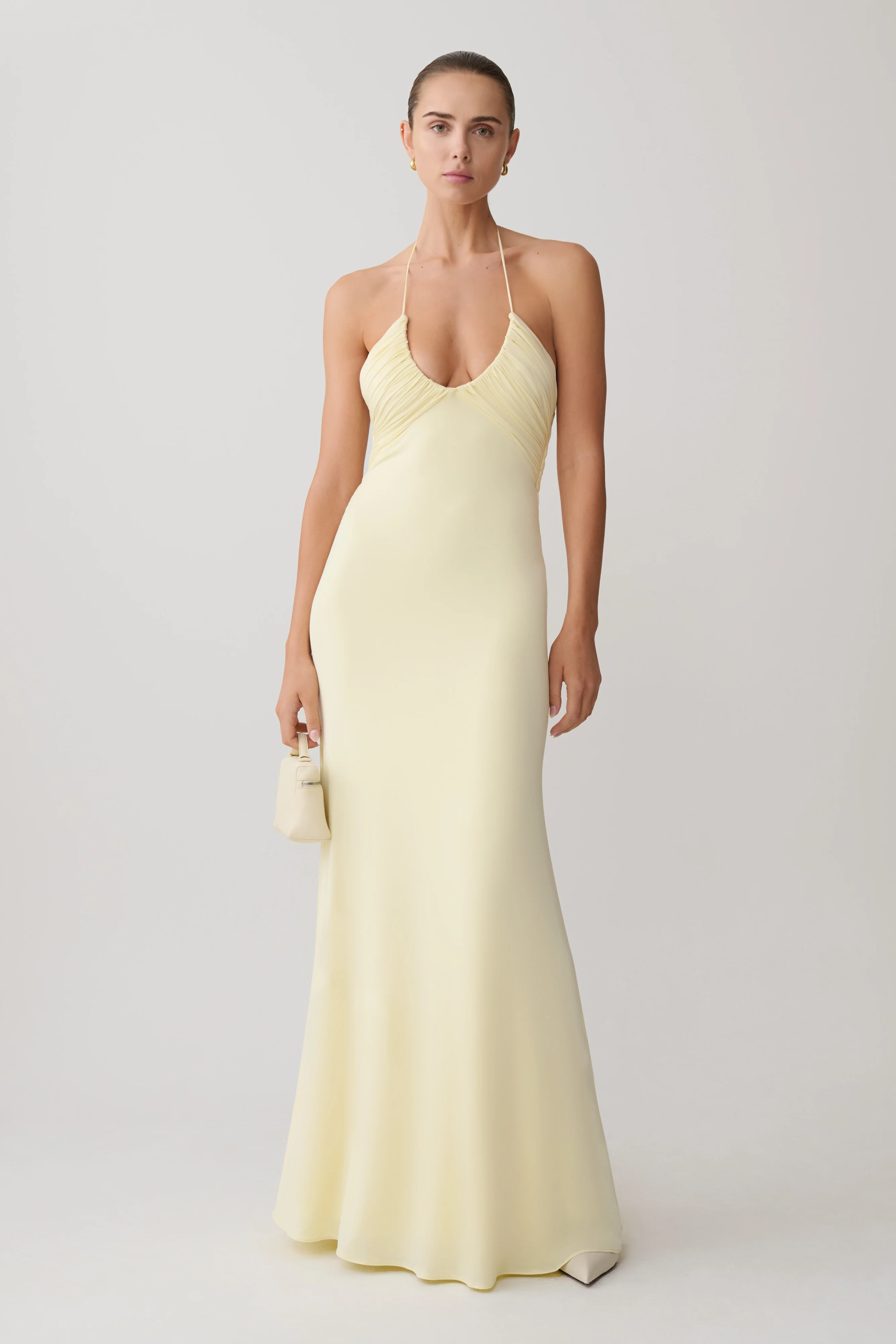 Maely Gathered Slinky Maxi Dress - Lemon - Image 6