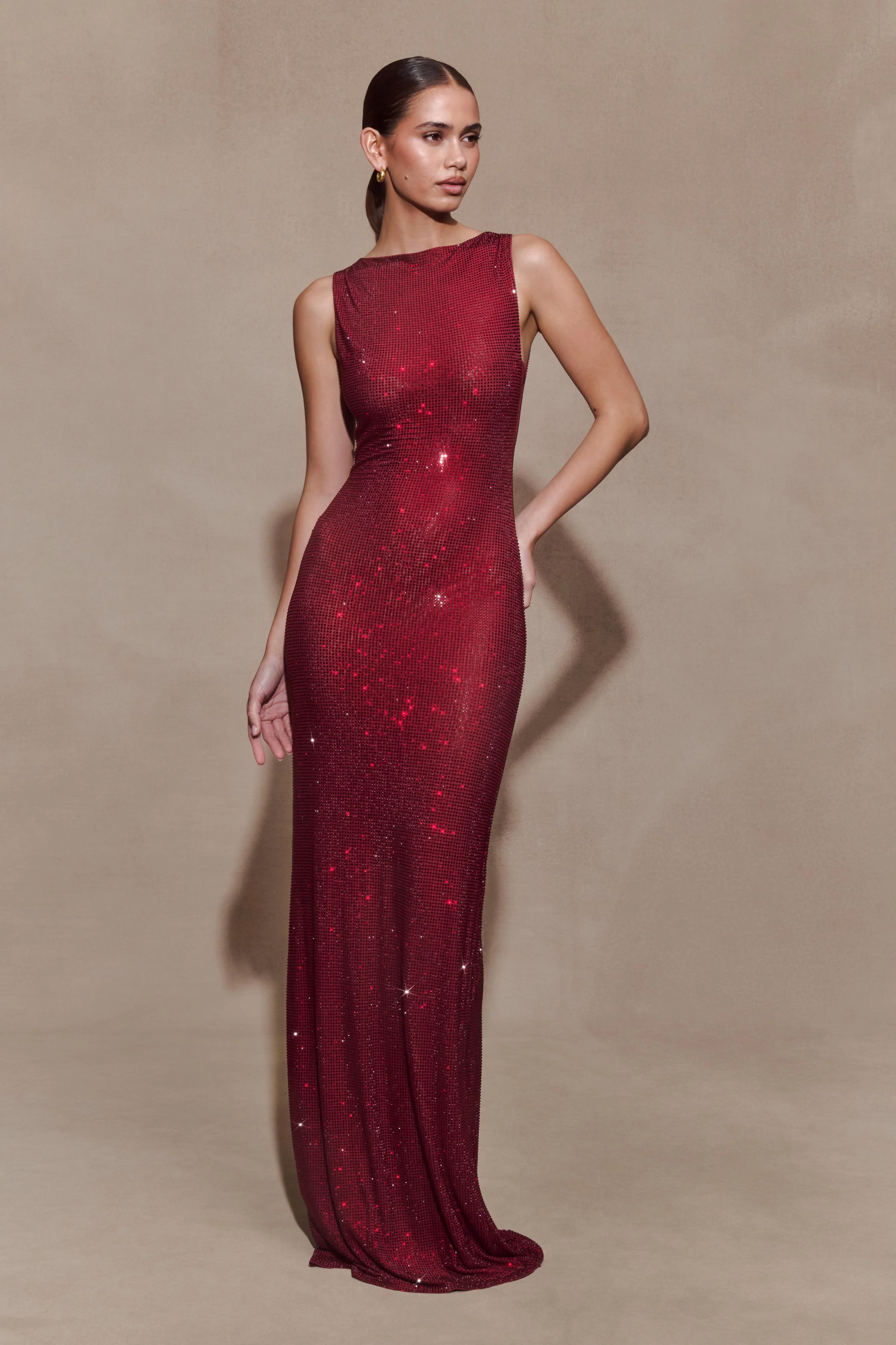 Magnolia Sleeveless Diamante Maxi Dress - Wine - Image 4