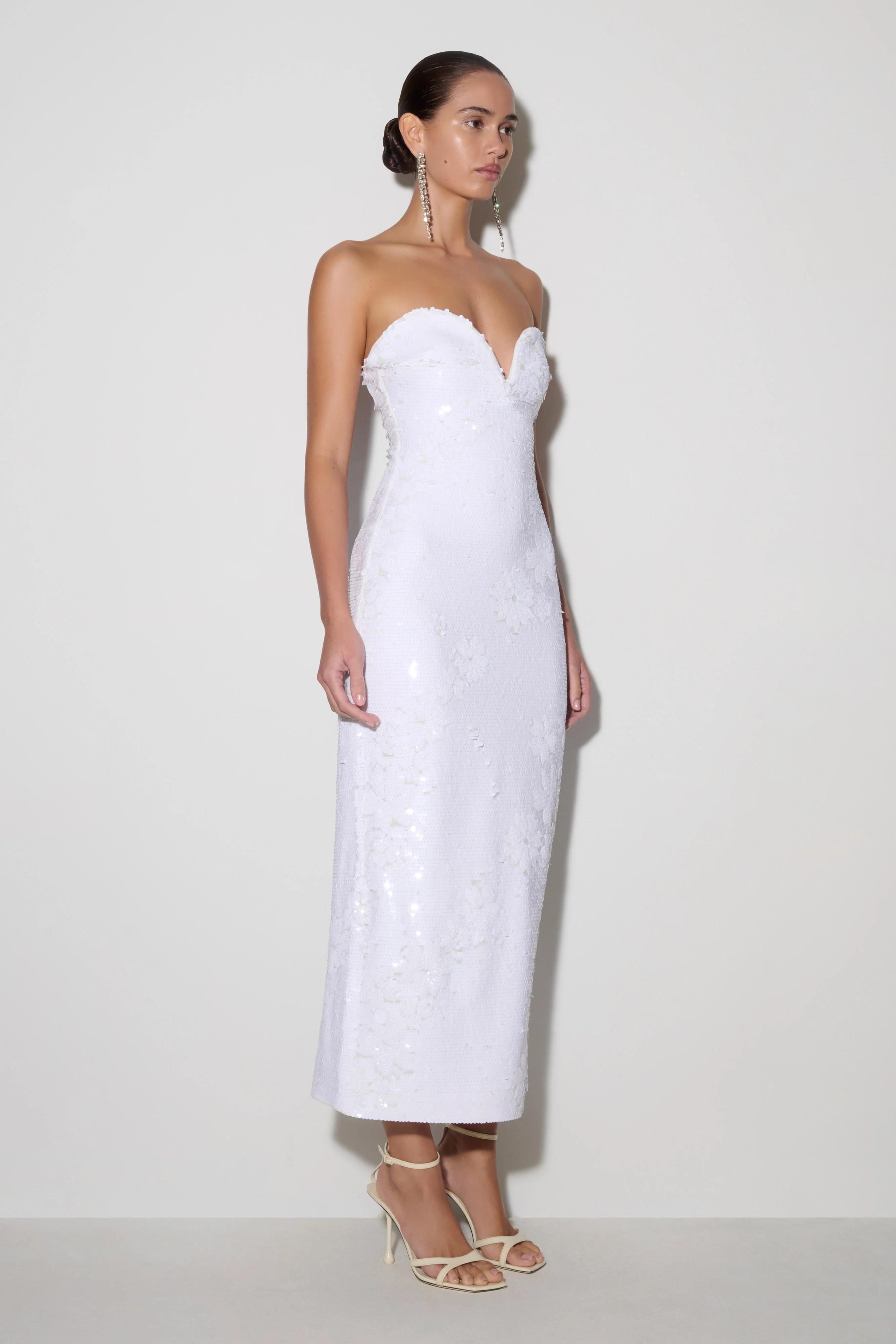 Maisie Strapless Sequin Midi Dress - White - Image 3