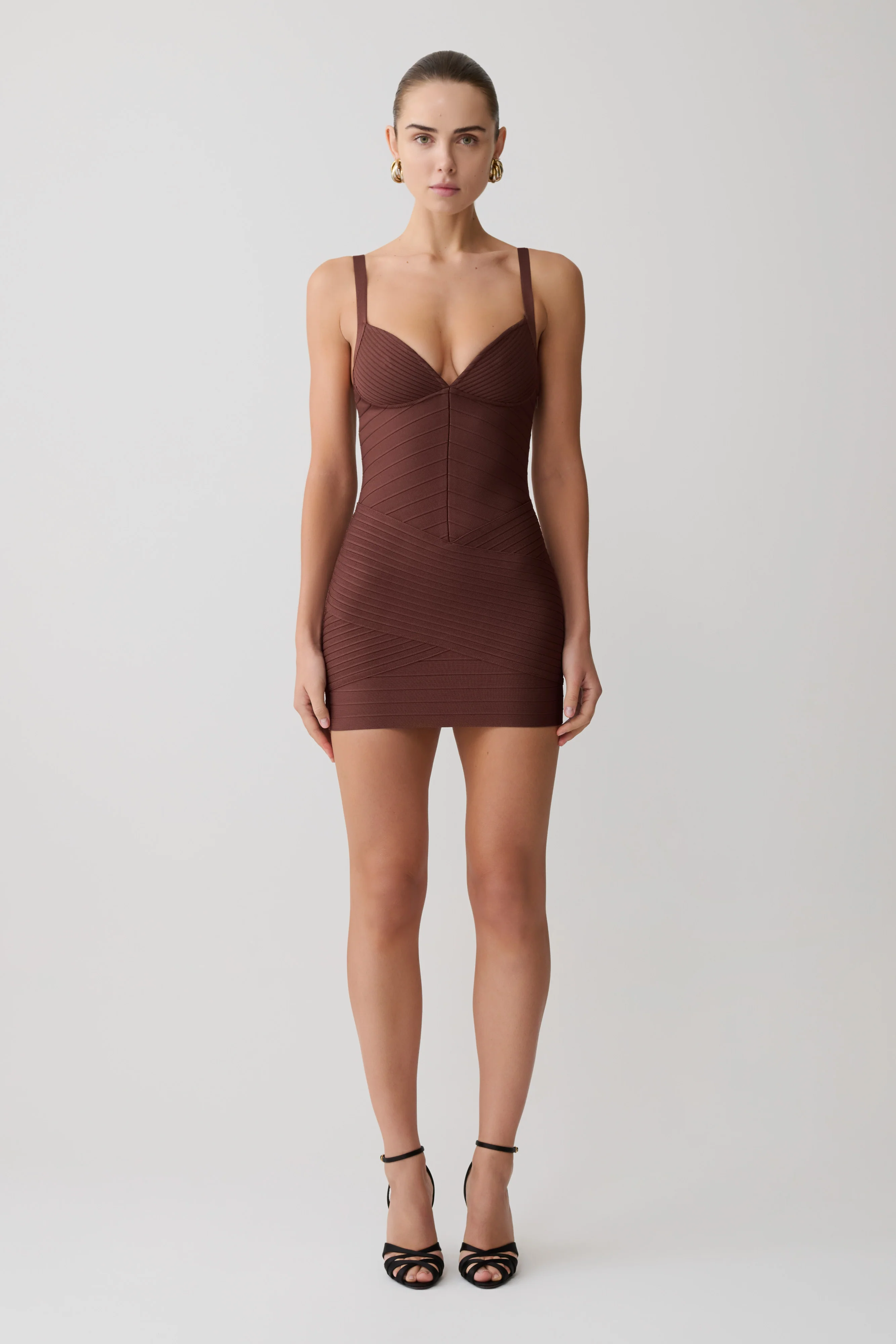 Maison Bandage Knit Mini Dress - Chocolate - Image 2