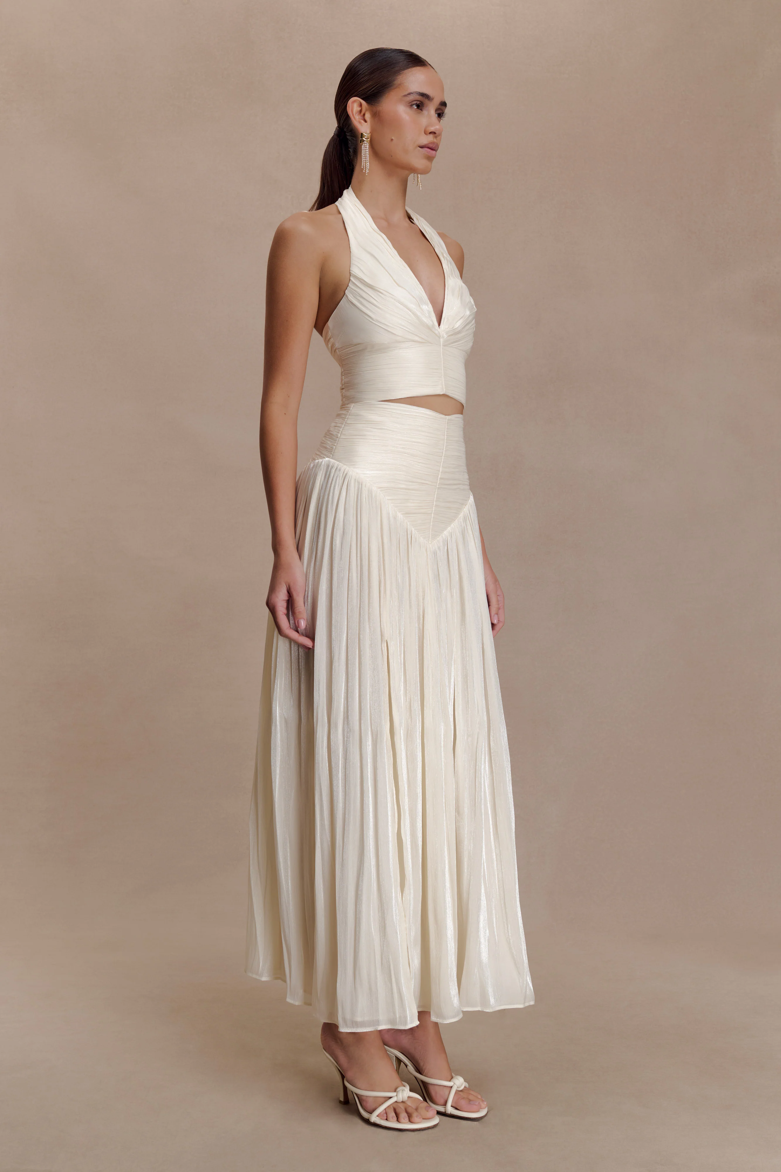 Makena Gathered Midi Skirt - Opal White - Image 4