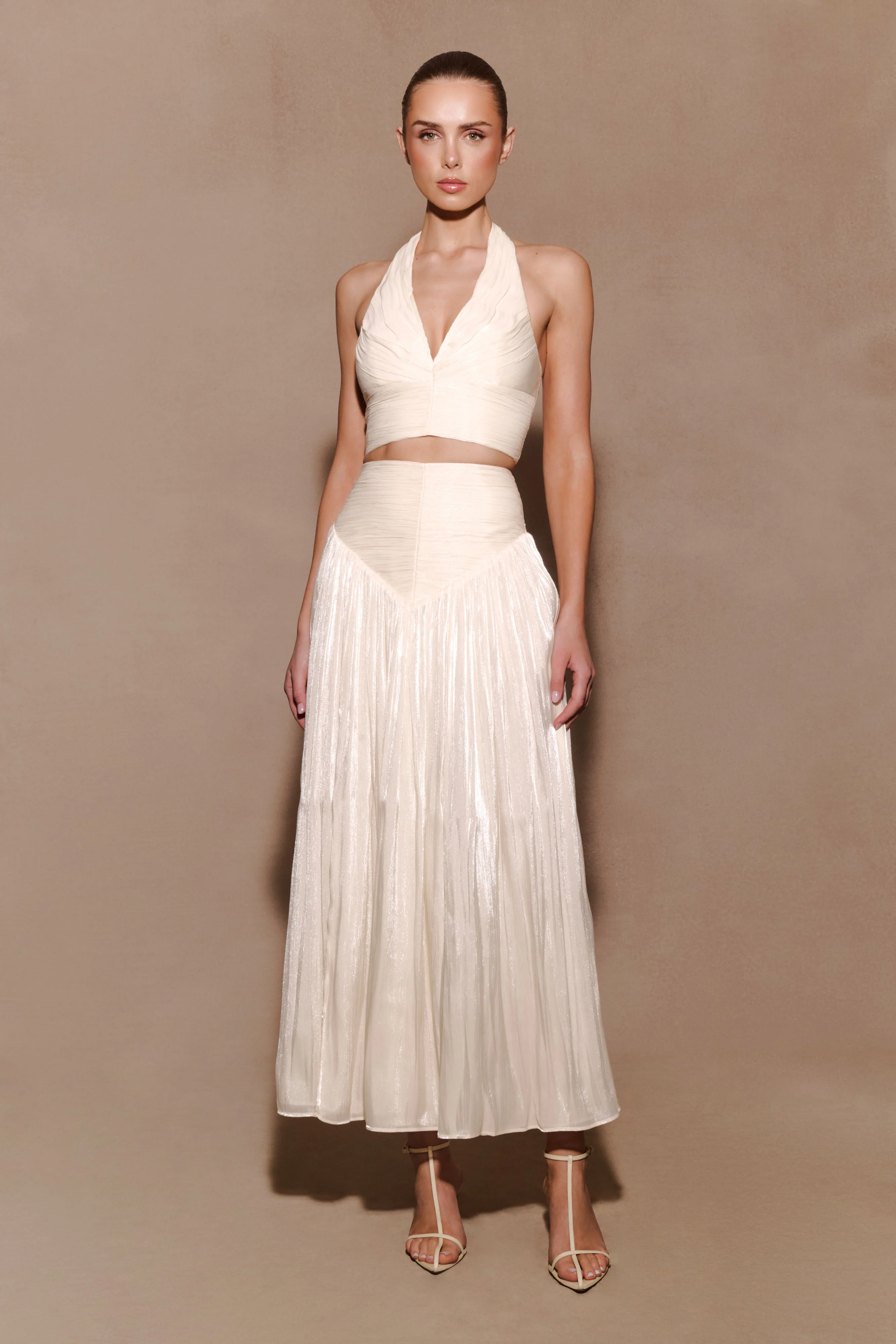 Makena Gathered Midi Skirt - Opal White - Image 7