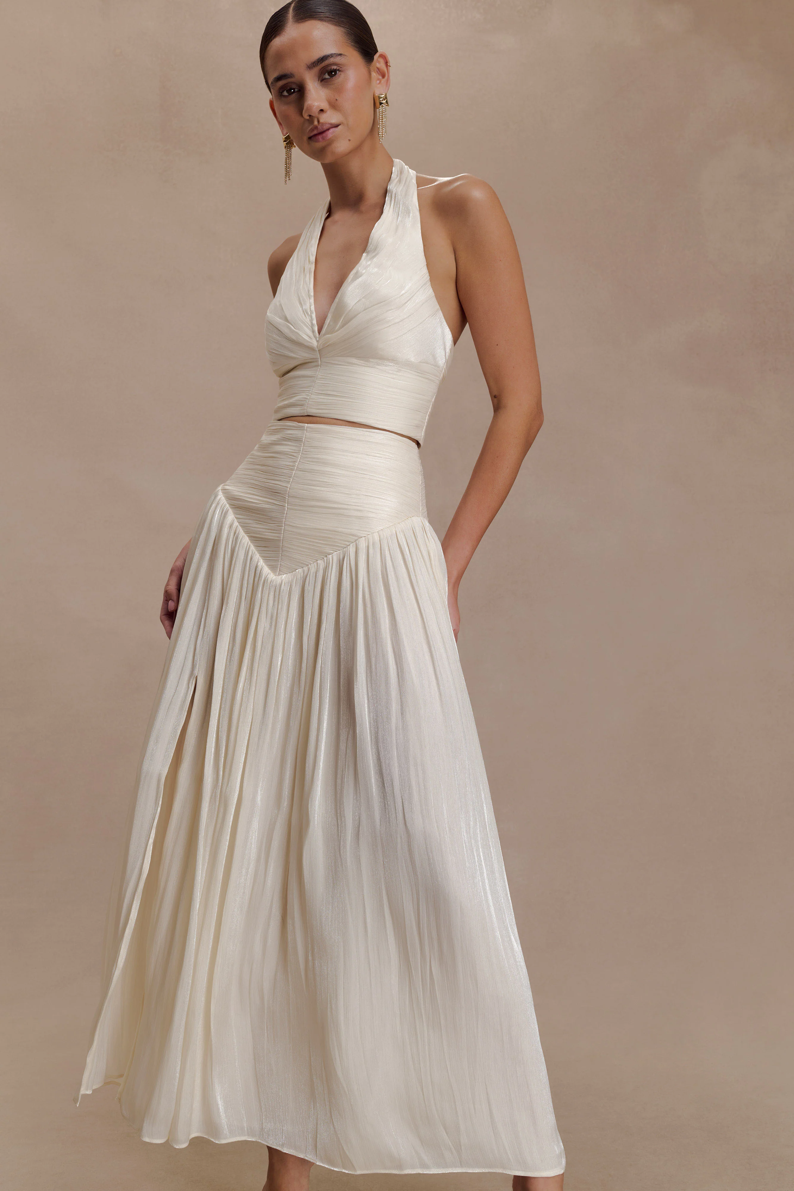 Makena Gathered V Neck Top - Opal White - Image 4