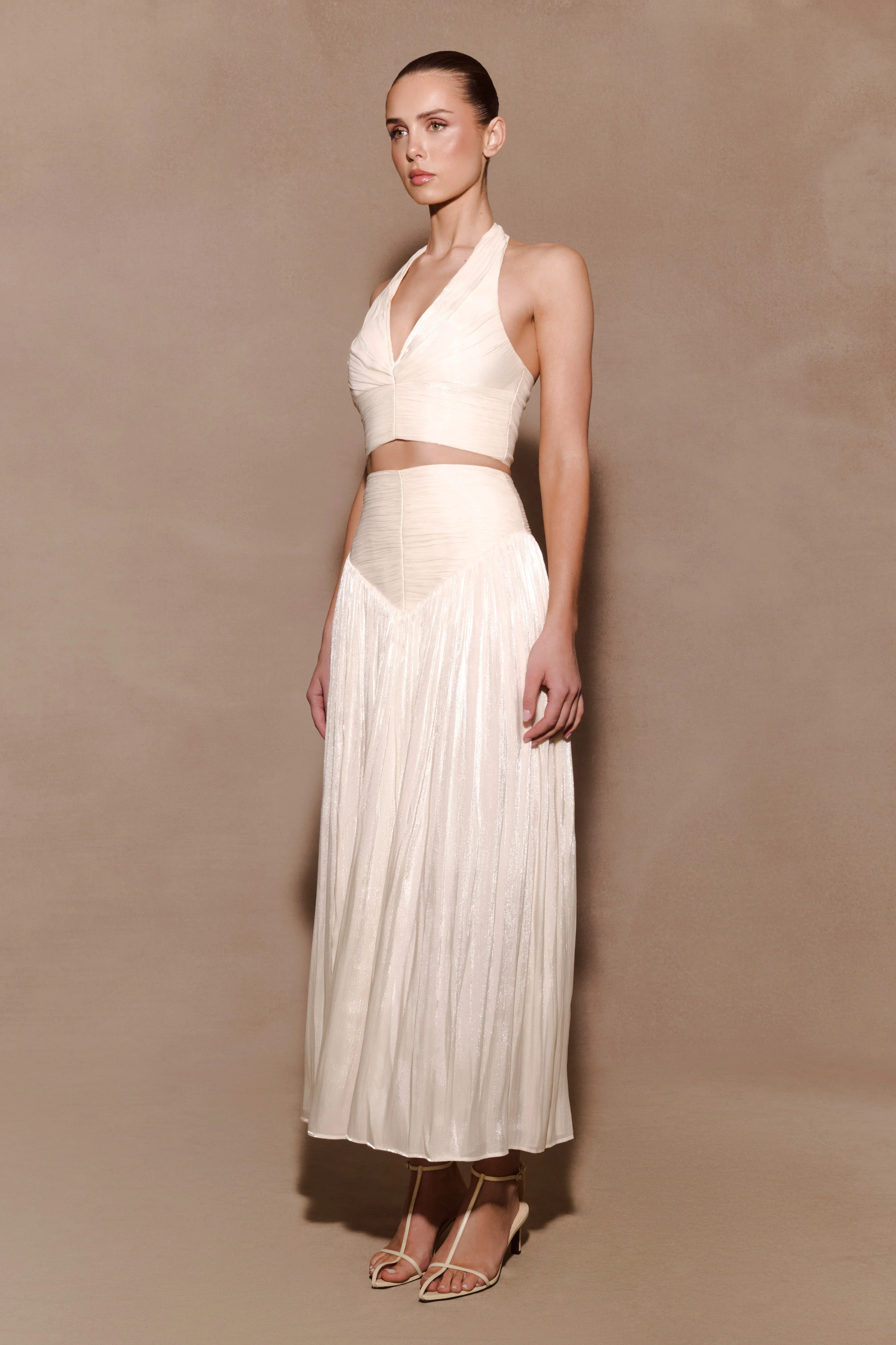Makena Gathered V Neck Top - Opal White - Image 8