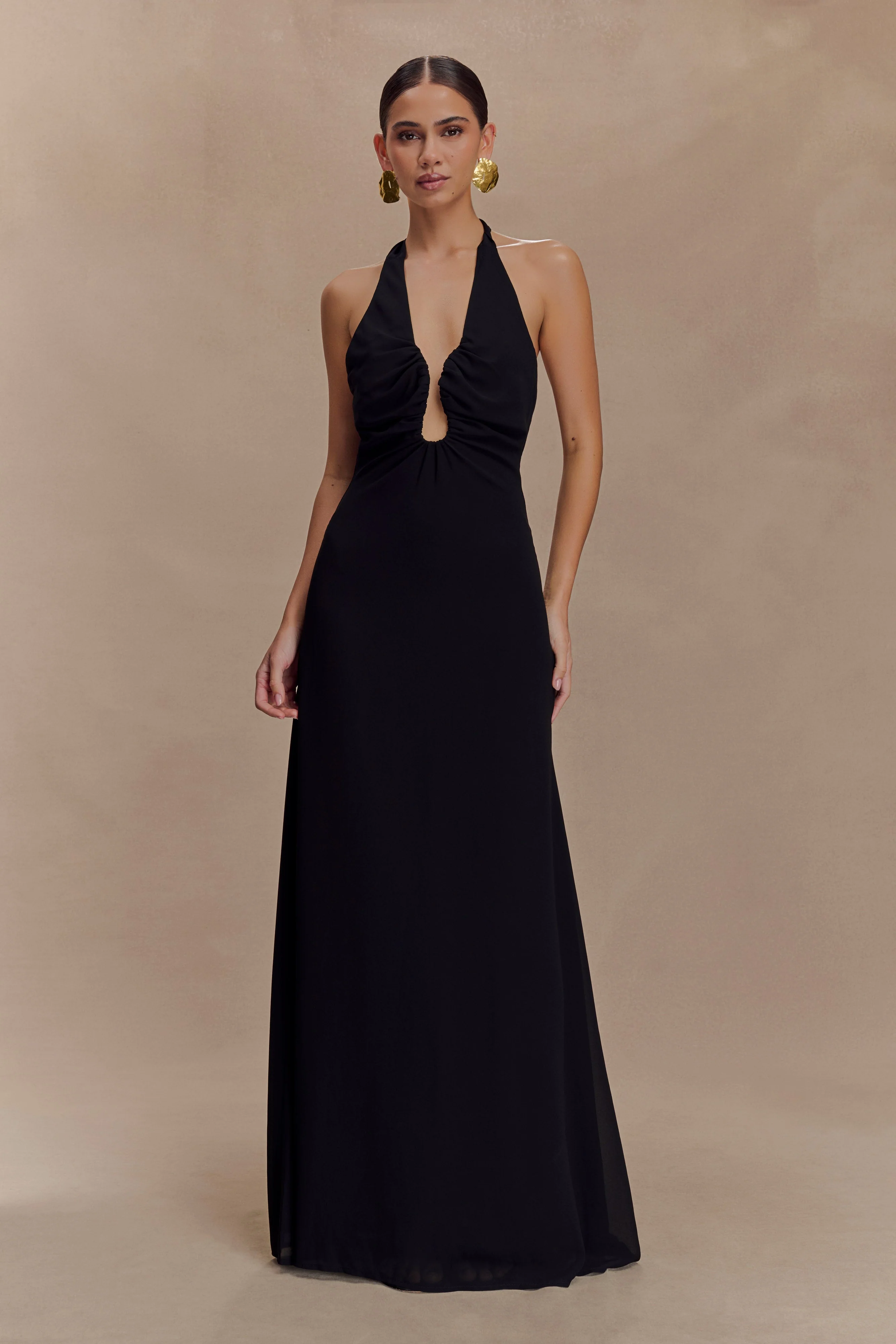 Malakhai Chiffon Halter Maxi Dress - Black - Image 2