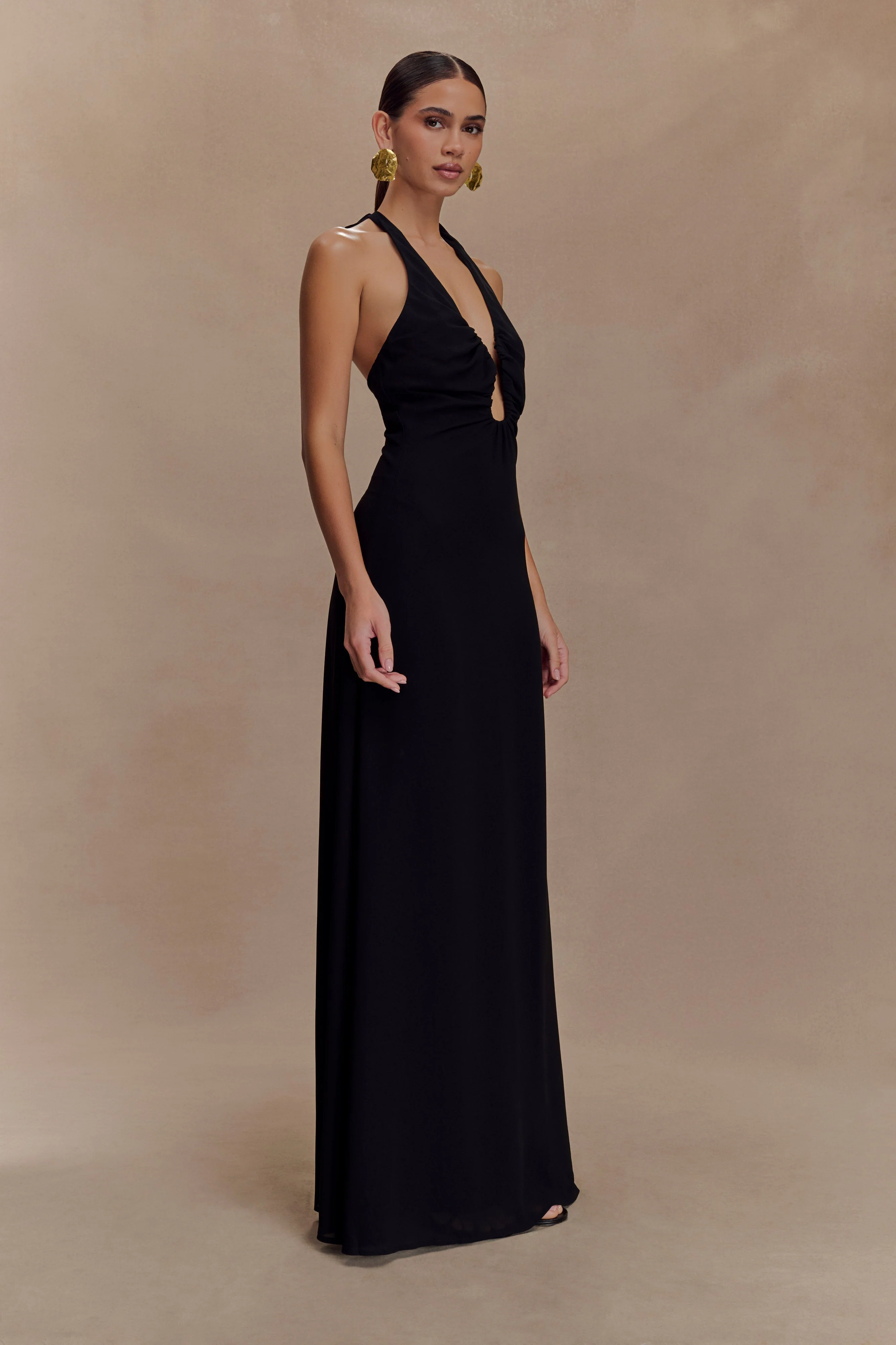 Malakhai Chiffon Halter Maxi Dress - Black - Image 3