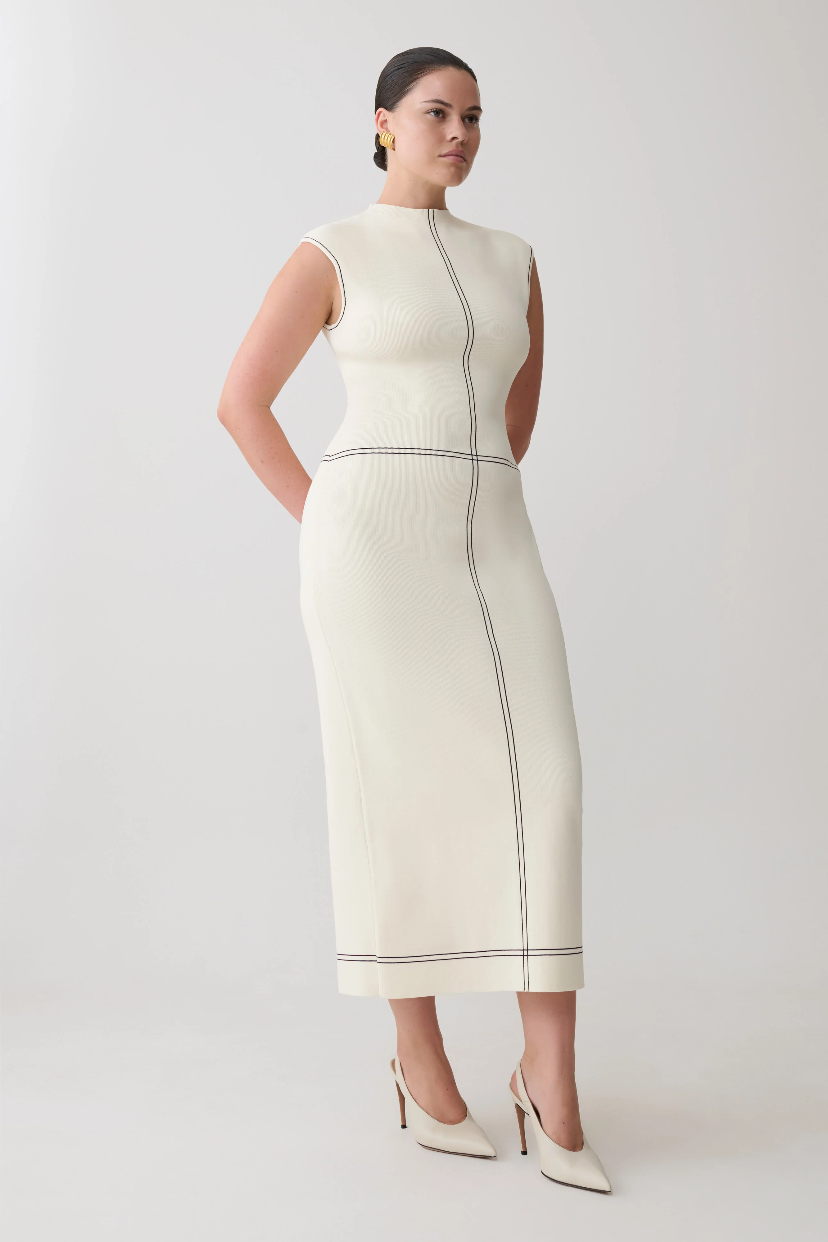 Malone Bandage Knit Midi Dress - Ivory - Image 7