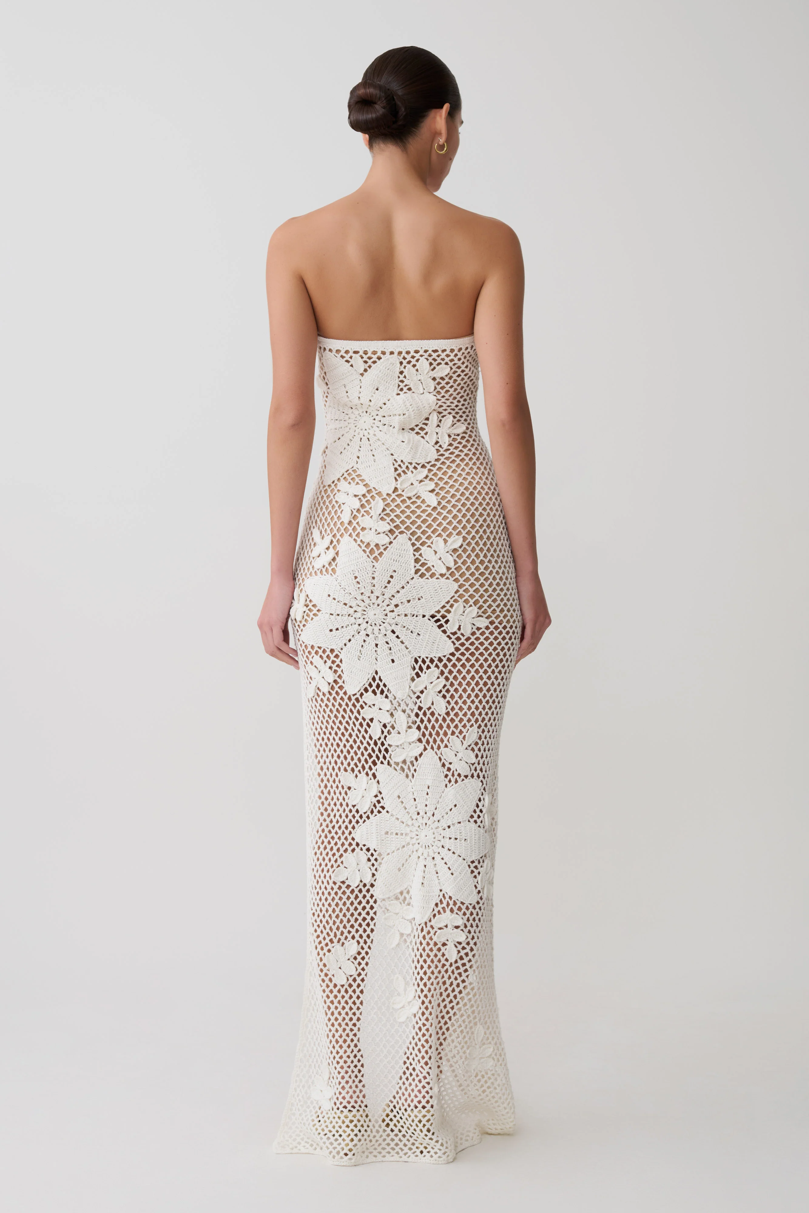 Mandie Hand Crochet Asymmetrical Maxi Dress - White - Image 2