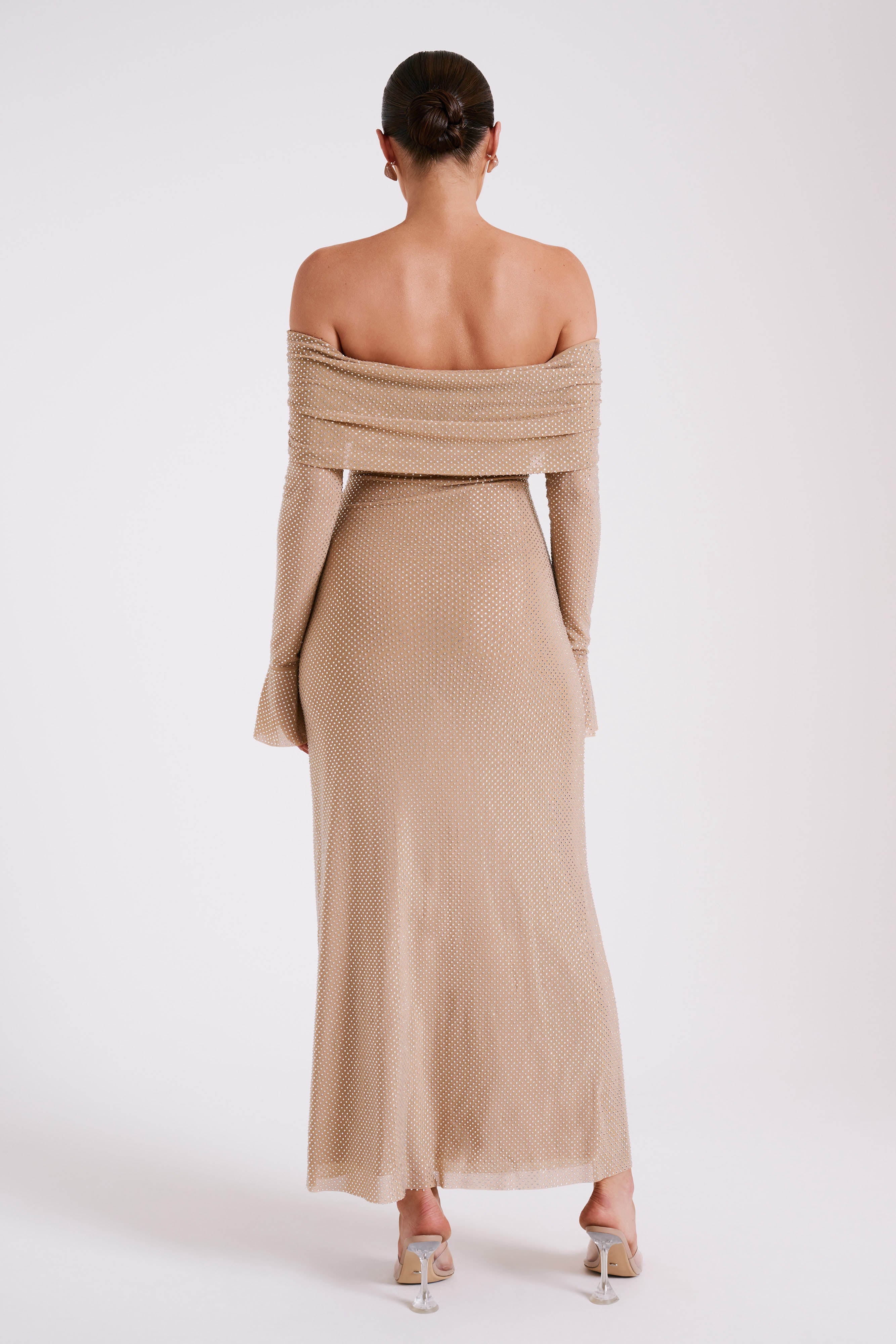 Marcel Off Shoulder Diamante Maxi Dress - Nude - Image 6