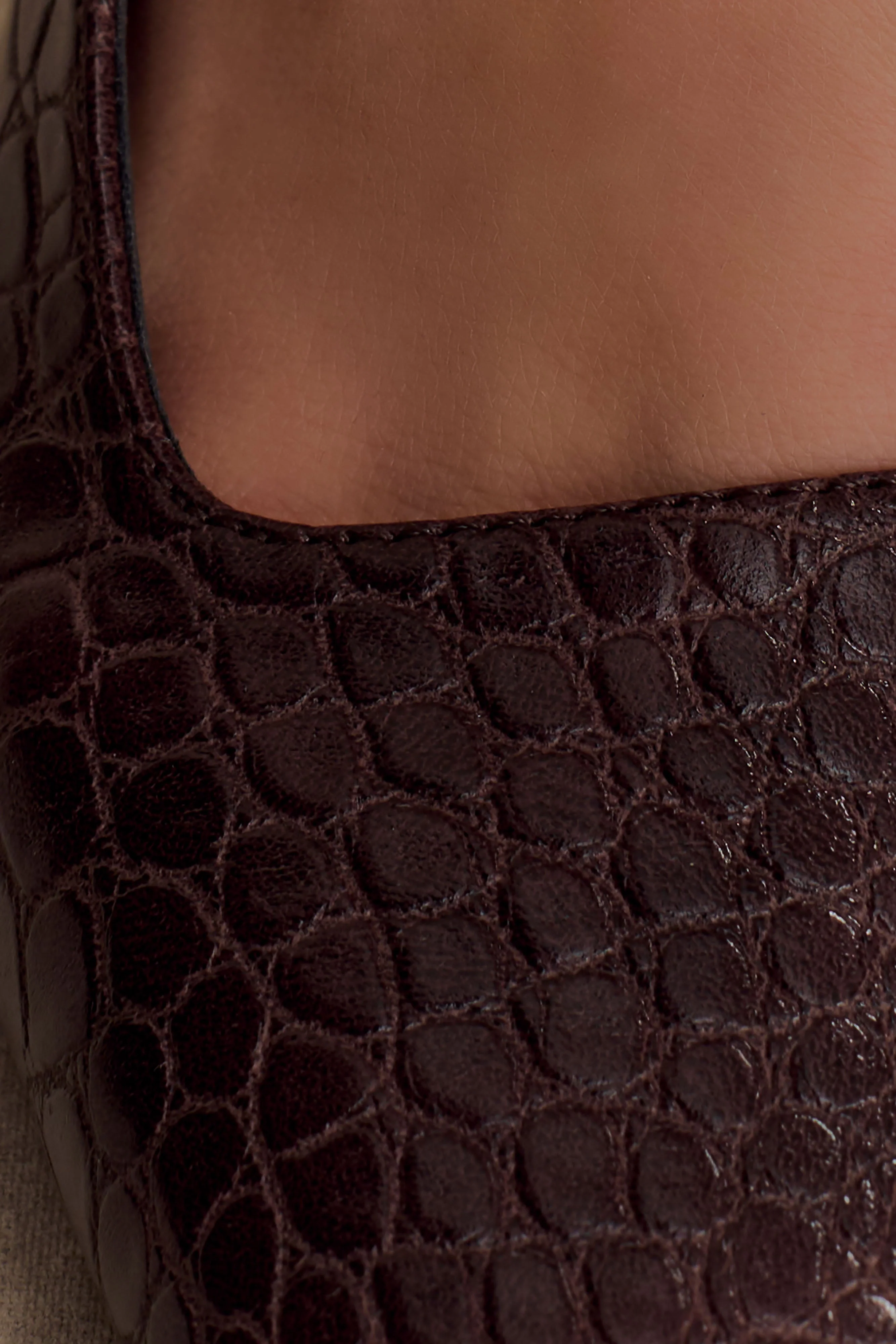Maren Faux Leather Crocodile Heel - Chocolate - Image 4