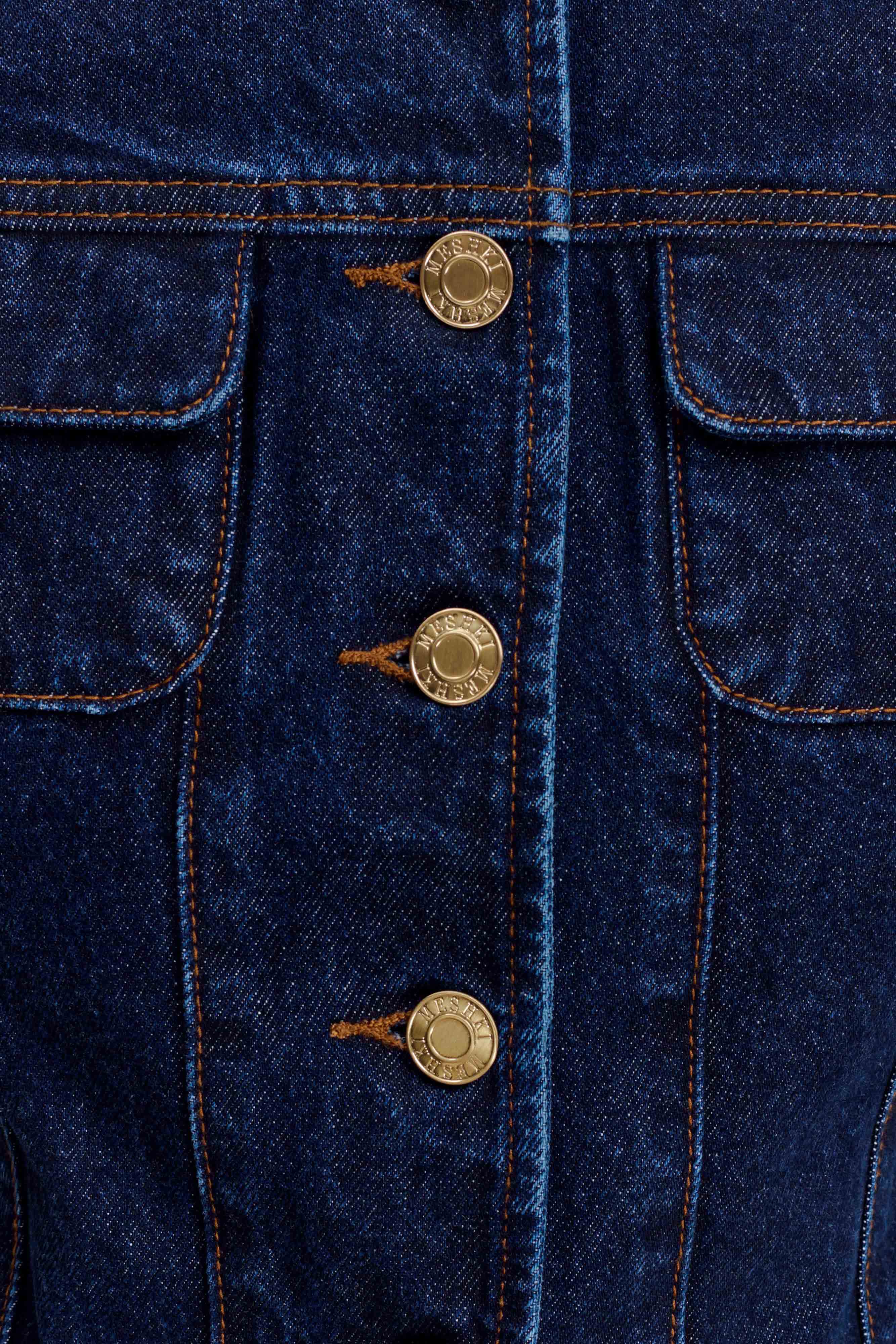 Marge Fitted Denim Short Sleeve Top - Indigo Blue - Image 8