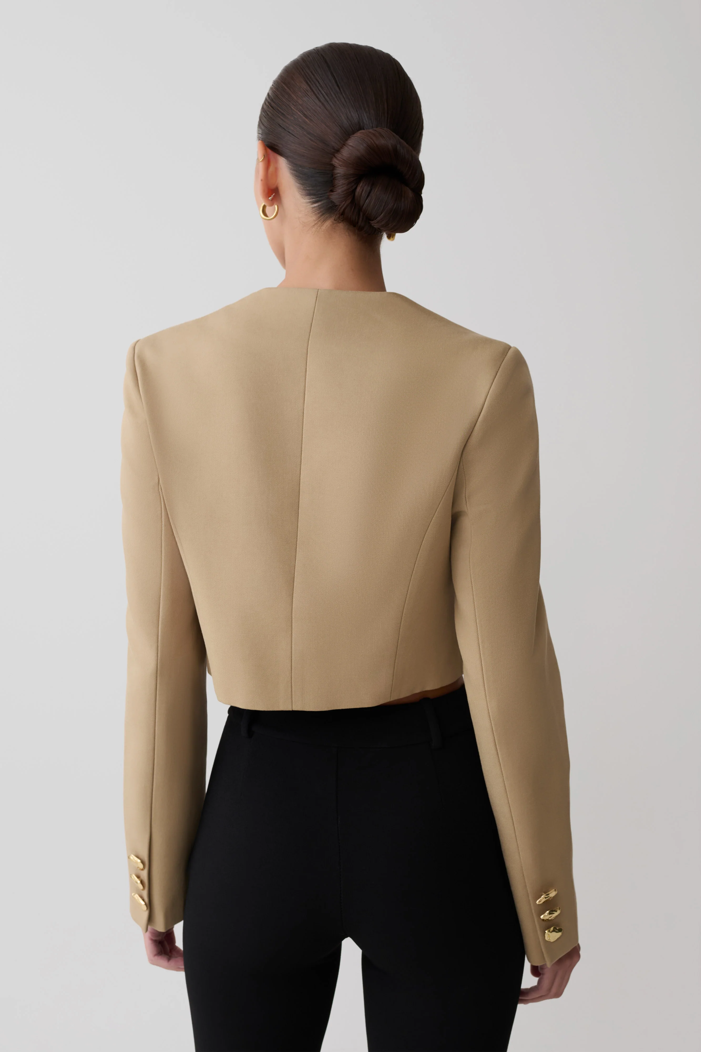 Marielle Button Up Cropped Jacket - Taupe - Image 2