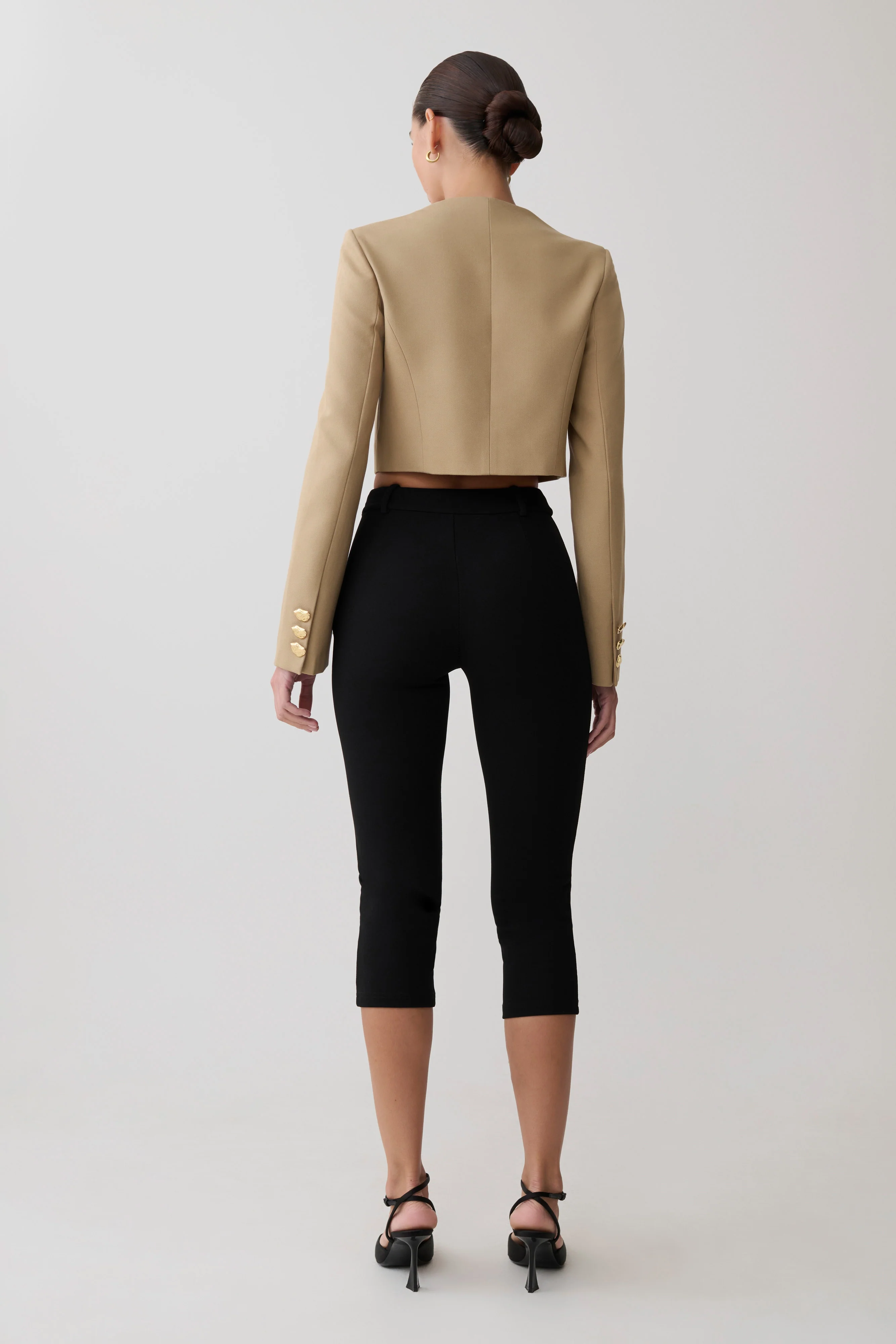 Marielle Button Up Cropped Jacket - Taupe - Image 4