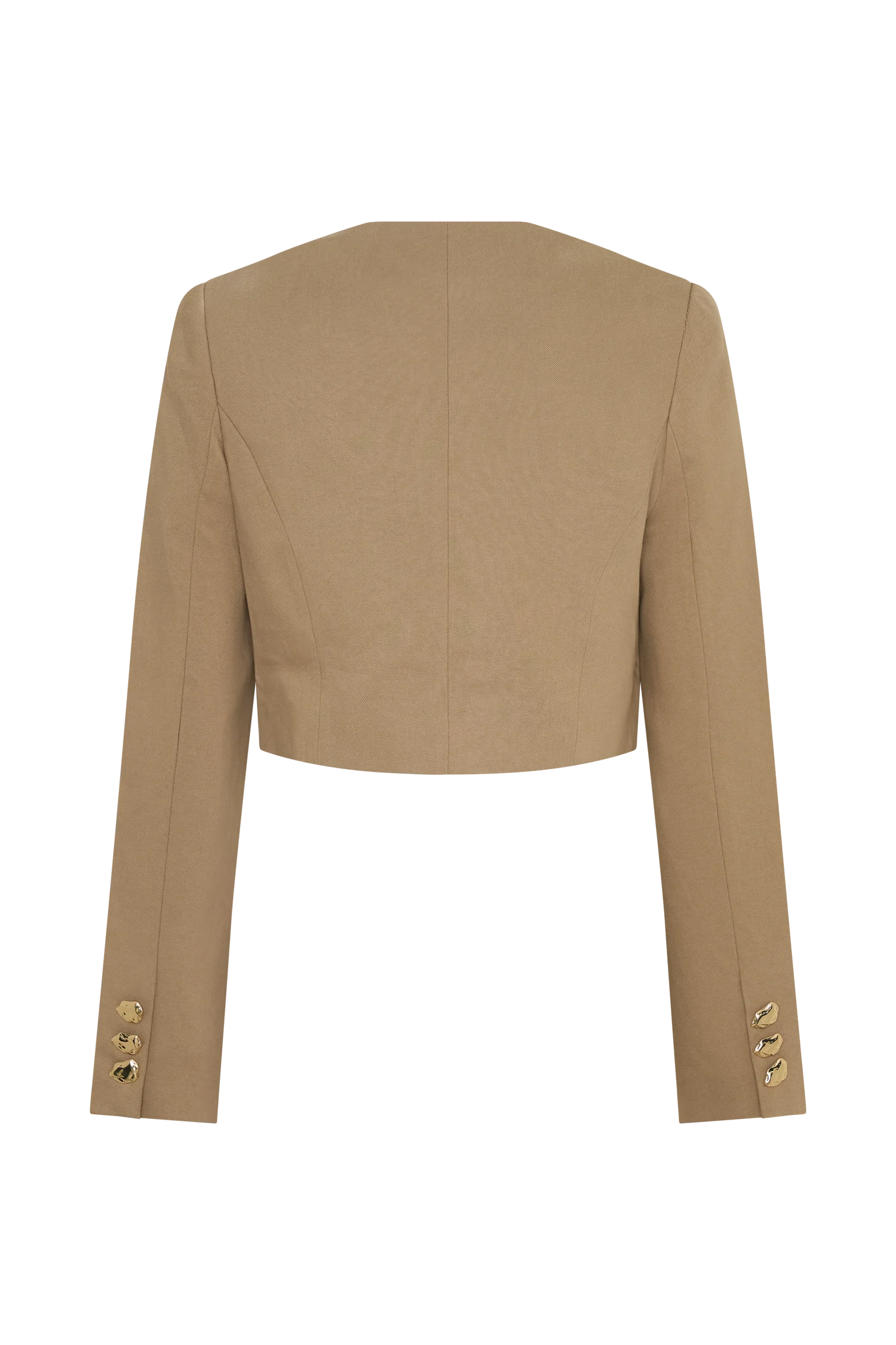 Marielle Button Up Cropped Jacket - Taupe - Image 7