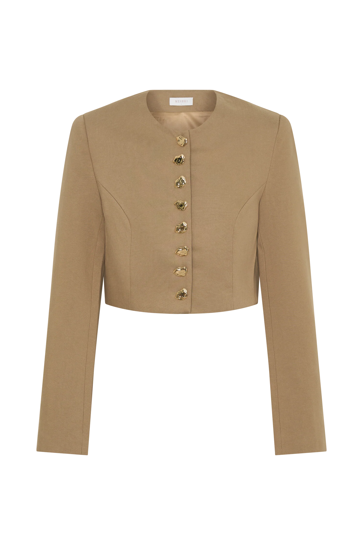 Marielle Button Up Cropped Jacket - Taupe - Image 8