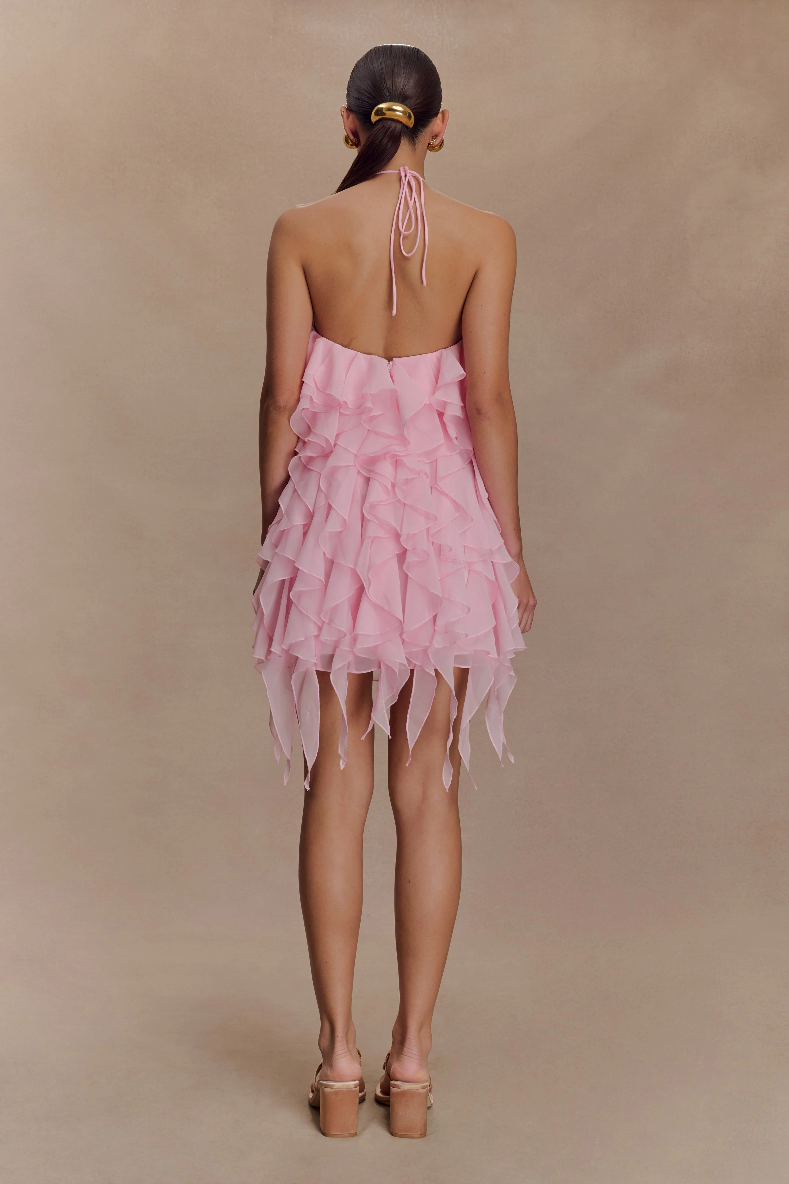 Marigold Ruffle Halter Mini Dress - Powder Pink - Image 5