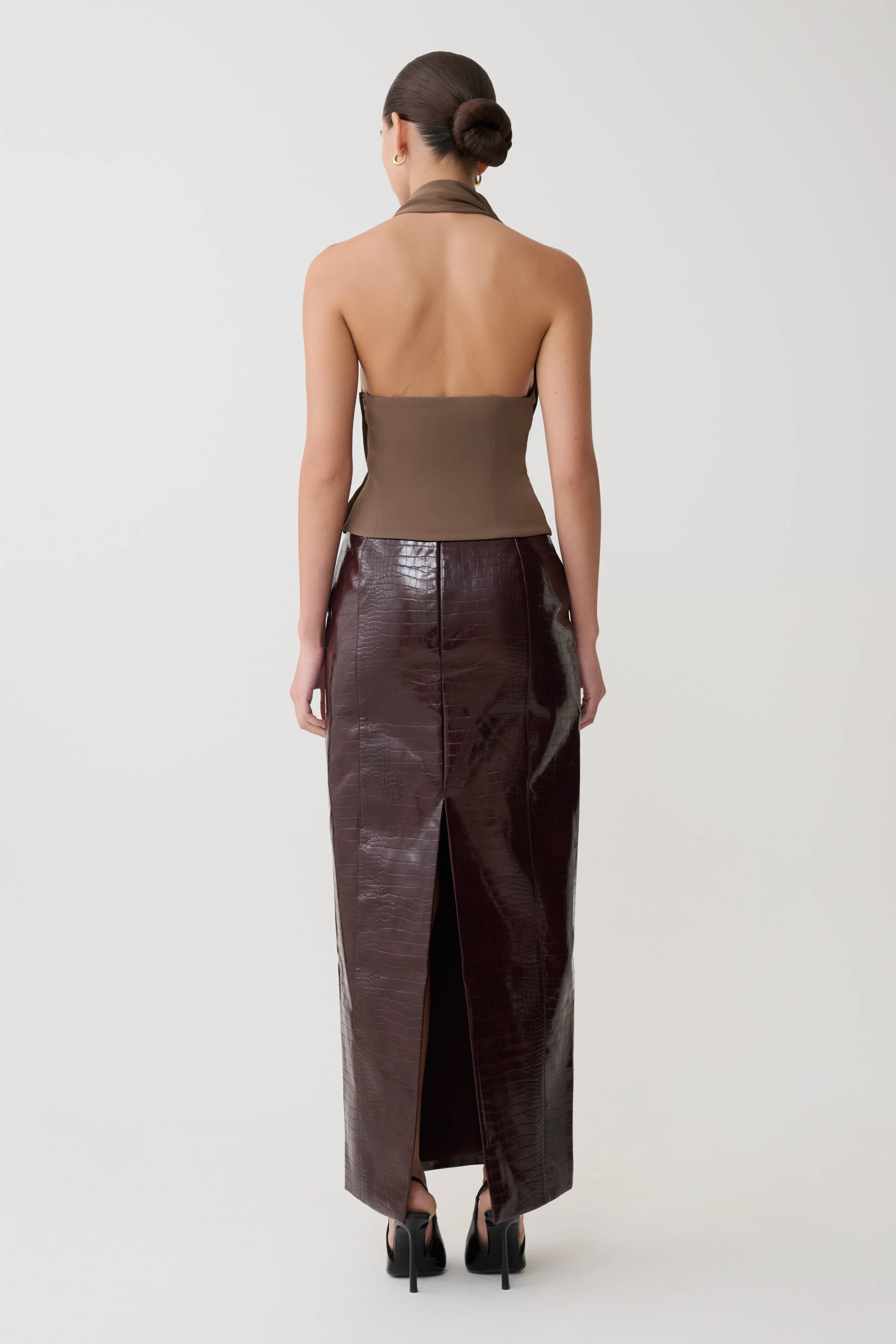 Marina Halter Top With Hardware - Cacao Brown - Image 2