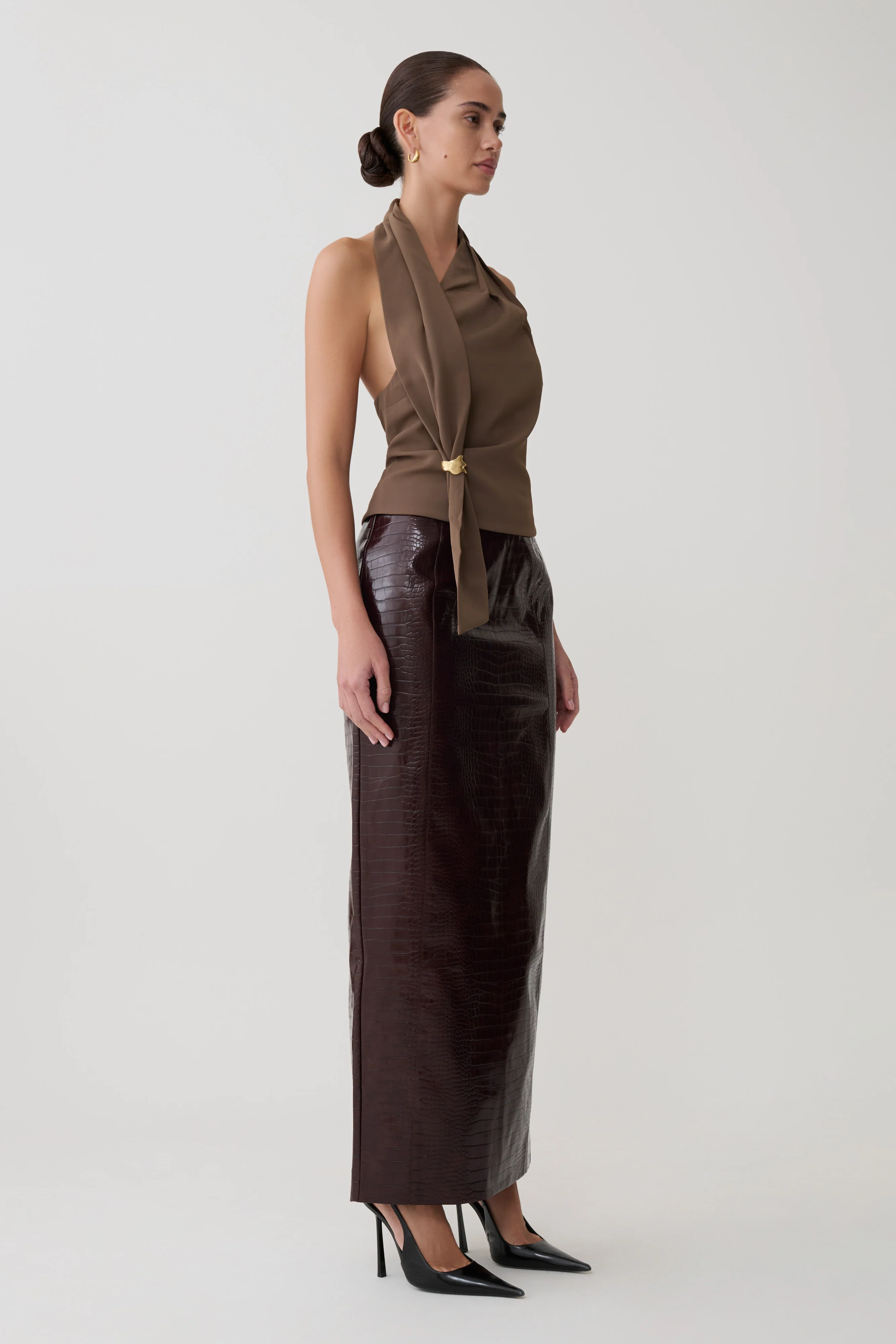 Marina Halter Top With Hardware - Cacao Brown - Image 3