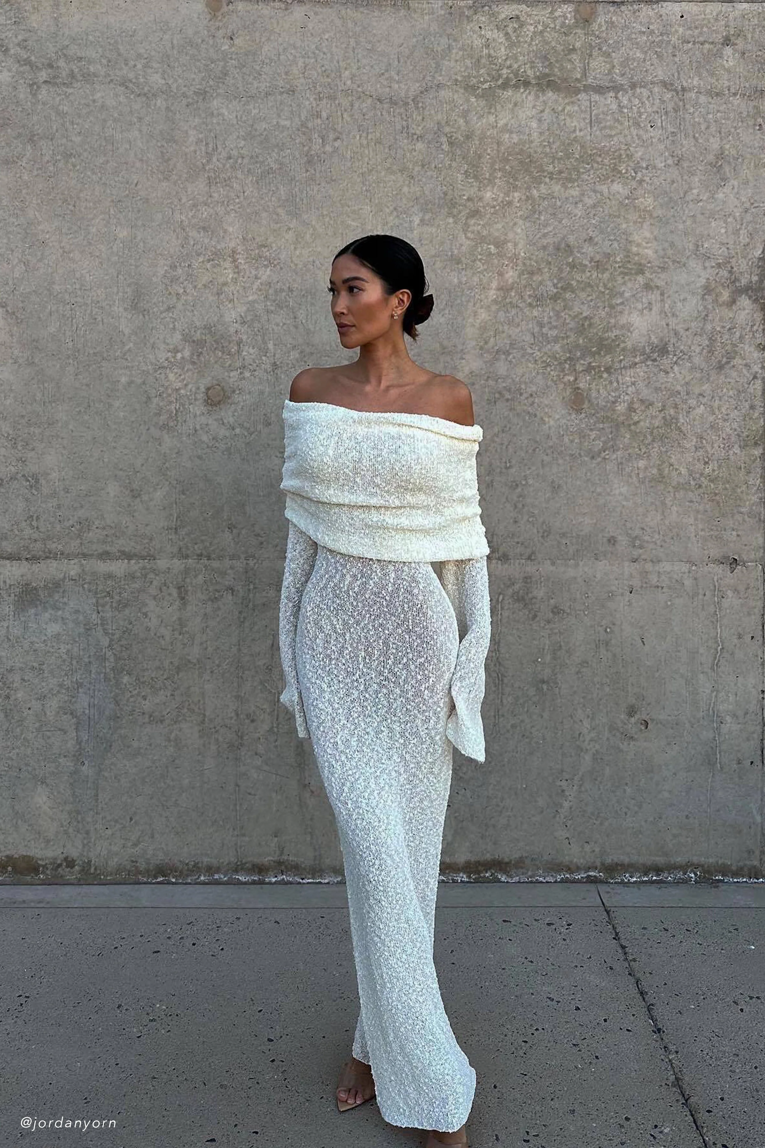 Marisol Off Shoulder Boucle Maxi Dress - Ivory - Image 5