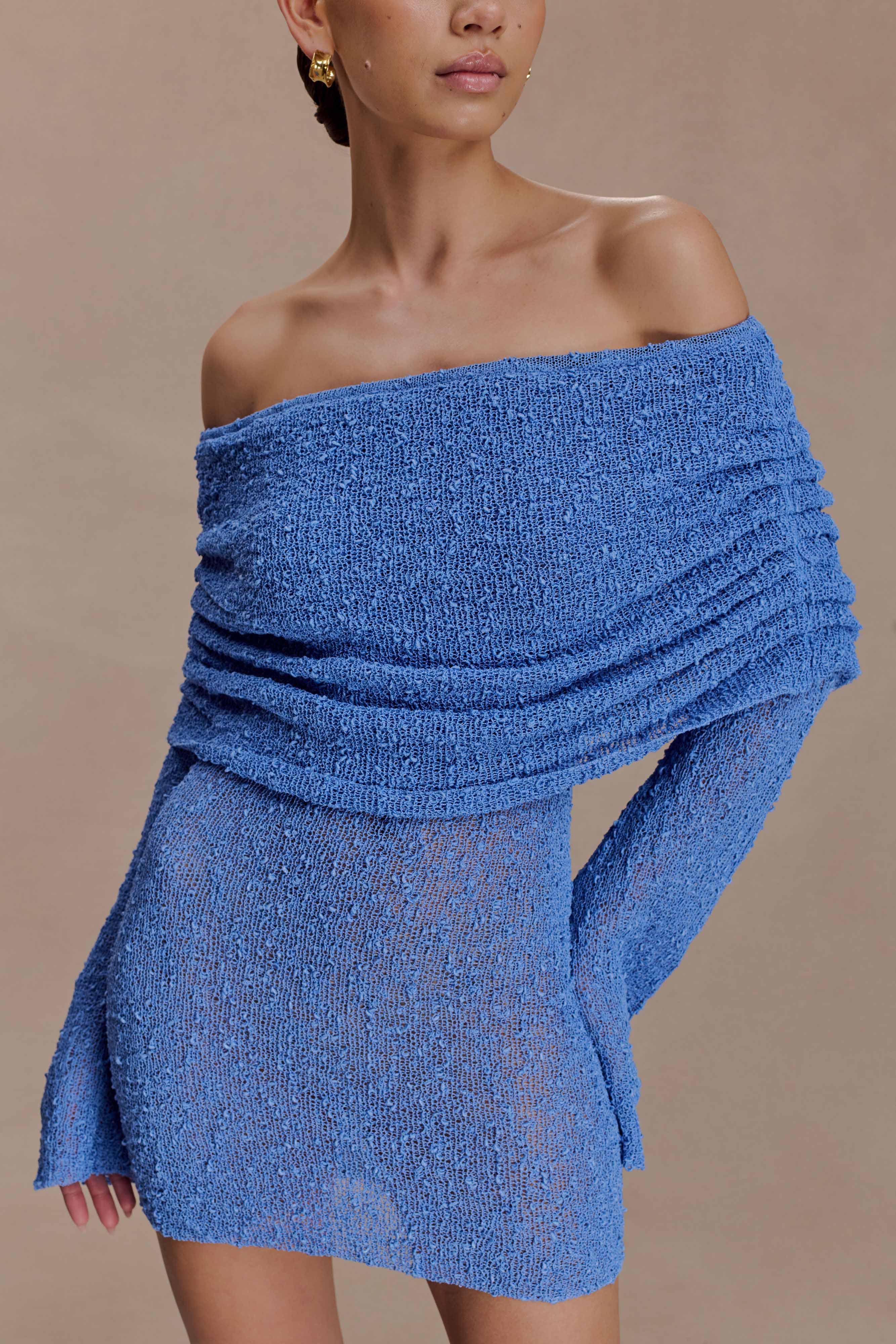 Marisol Off Shoulder Boucle Mini Dress - Periwinkle - Image 3