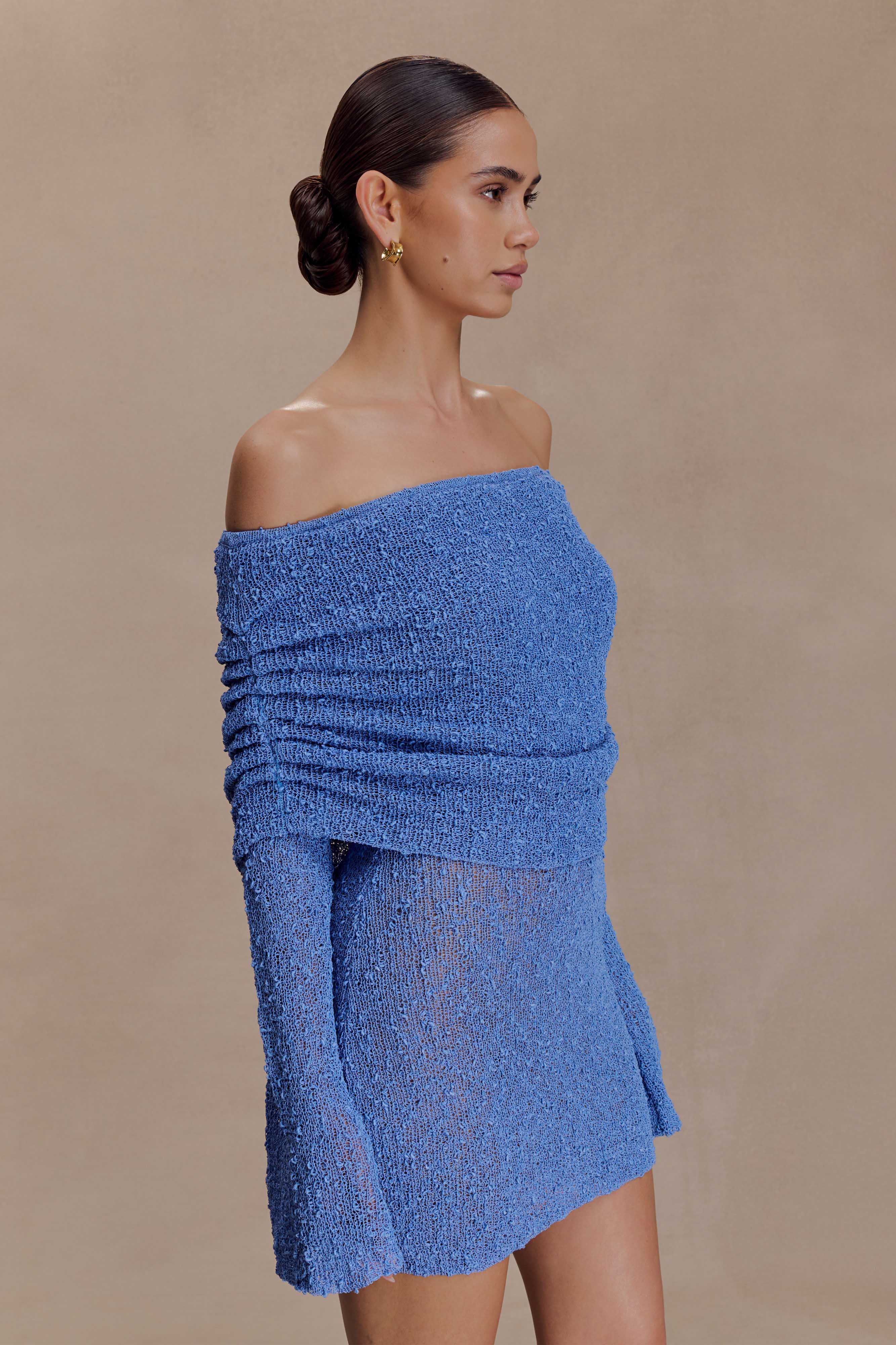Marisol Off Shoulder Boucle Mini Dress - Periwinkle - Image 5