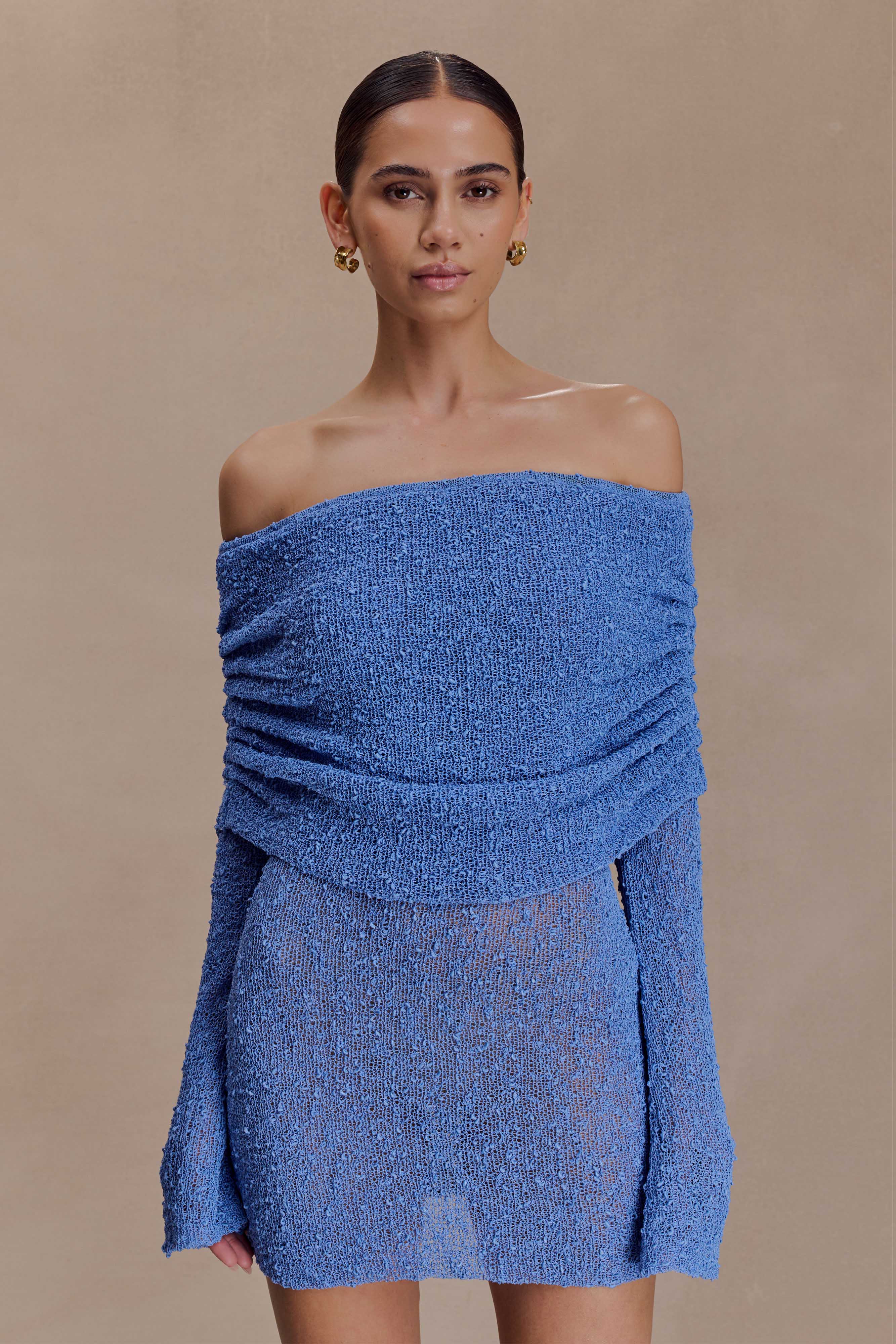 Marisol Off Shoulder Boucle Mini Dress - Periwinkle - Image 7