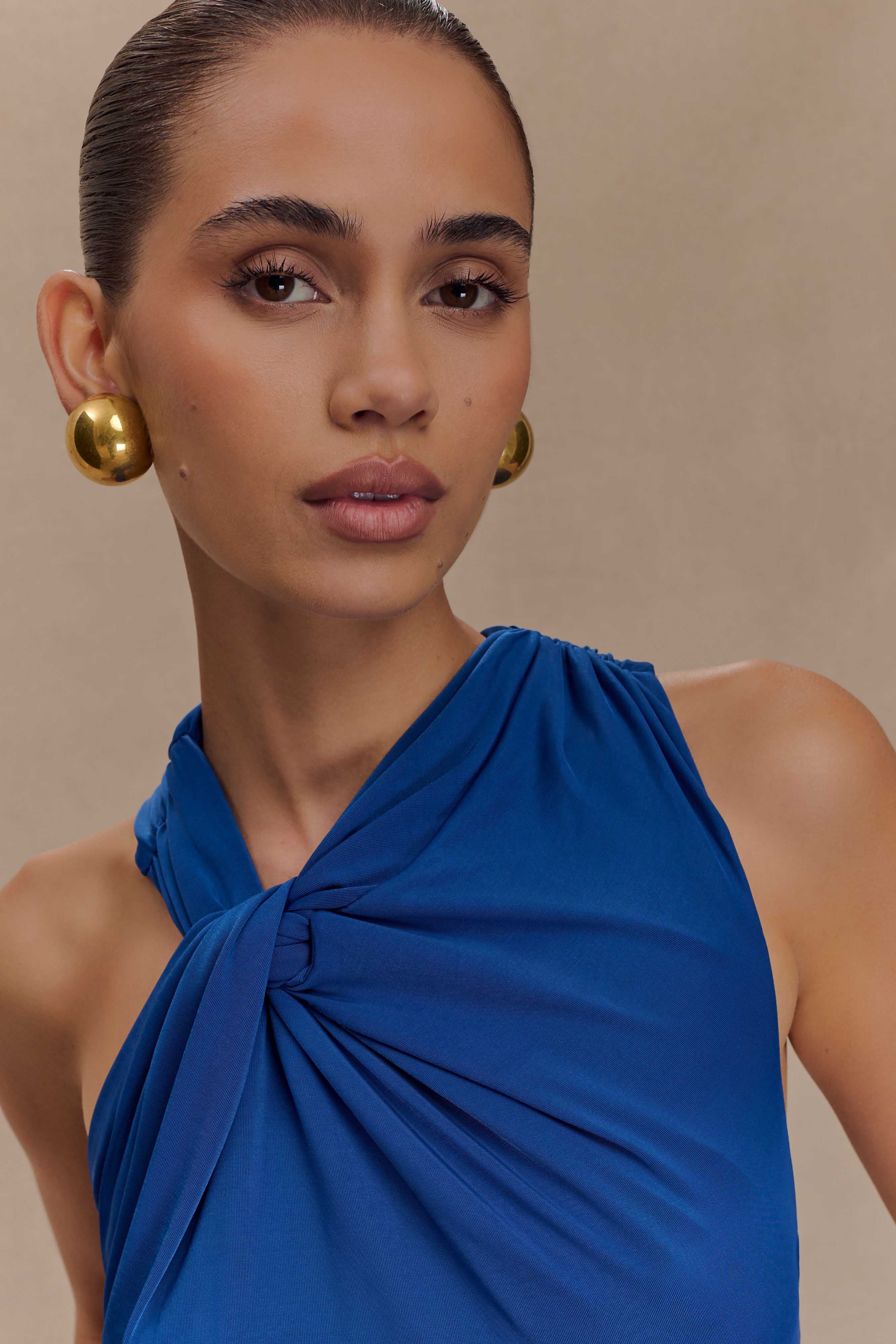 Marlee Asymmetrical Slinky Maxi Dress - Cobalt - Image 5