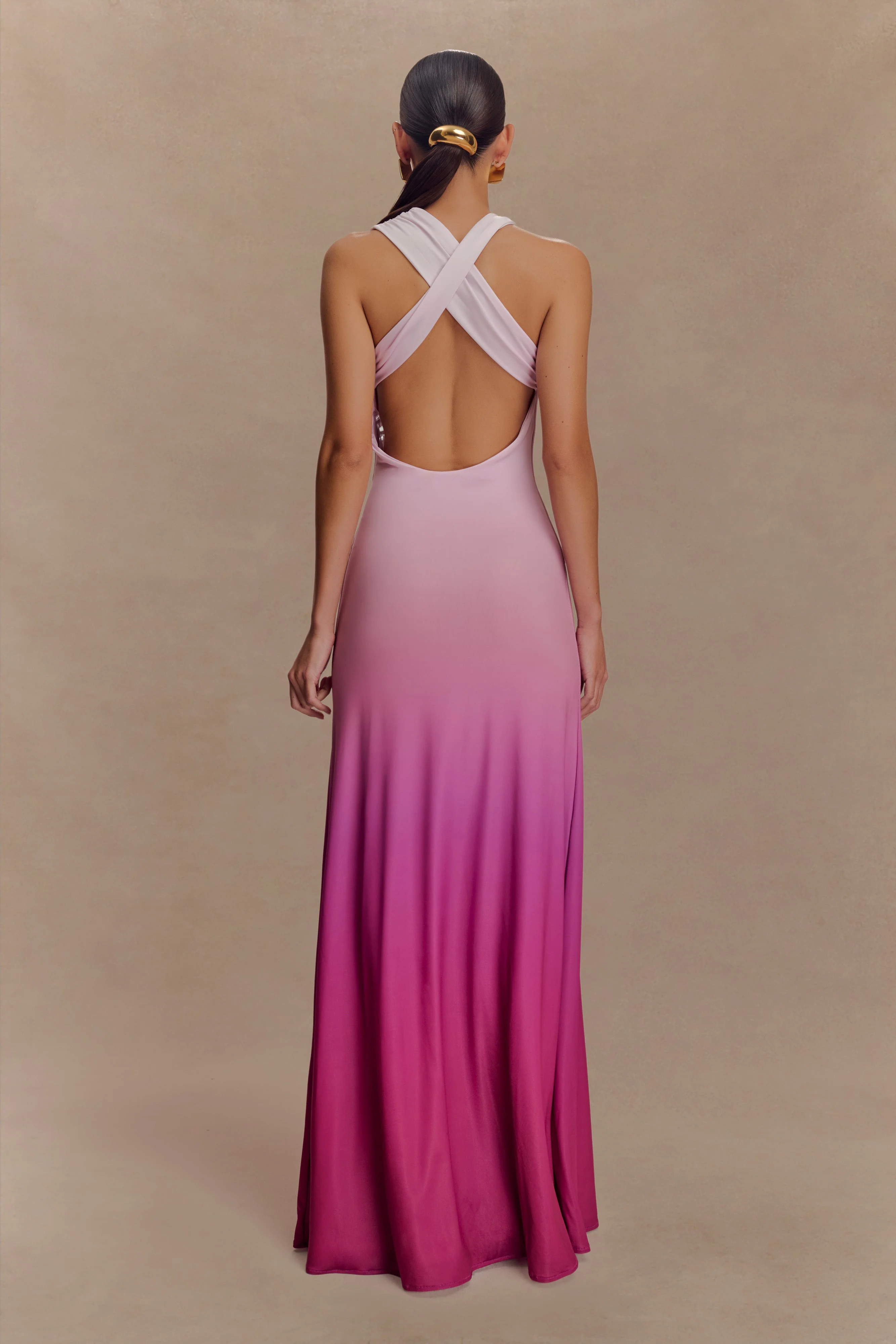Marlee Asymmetrical Slinky Maxi Dress - Ombre Pink - Image 2
