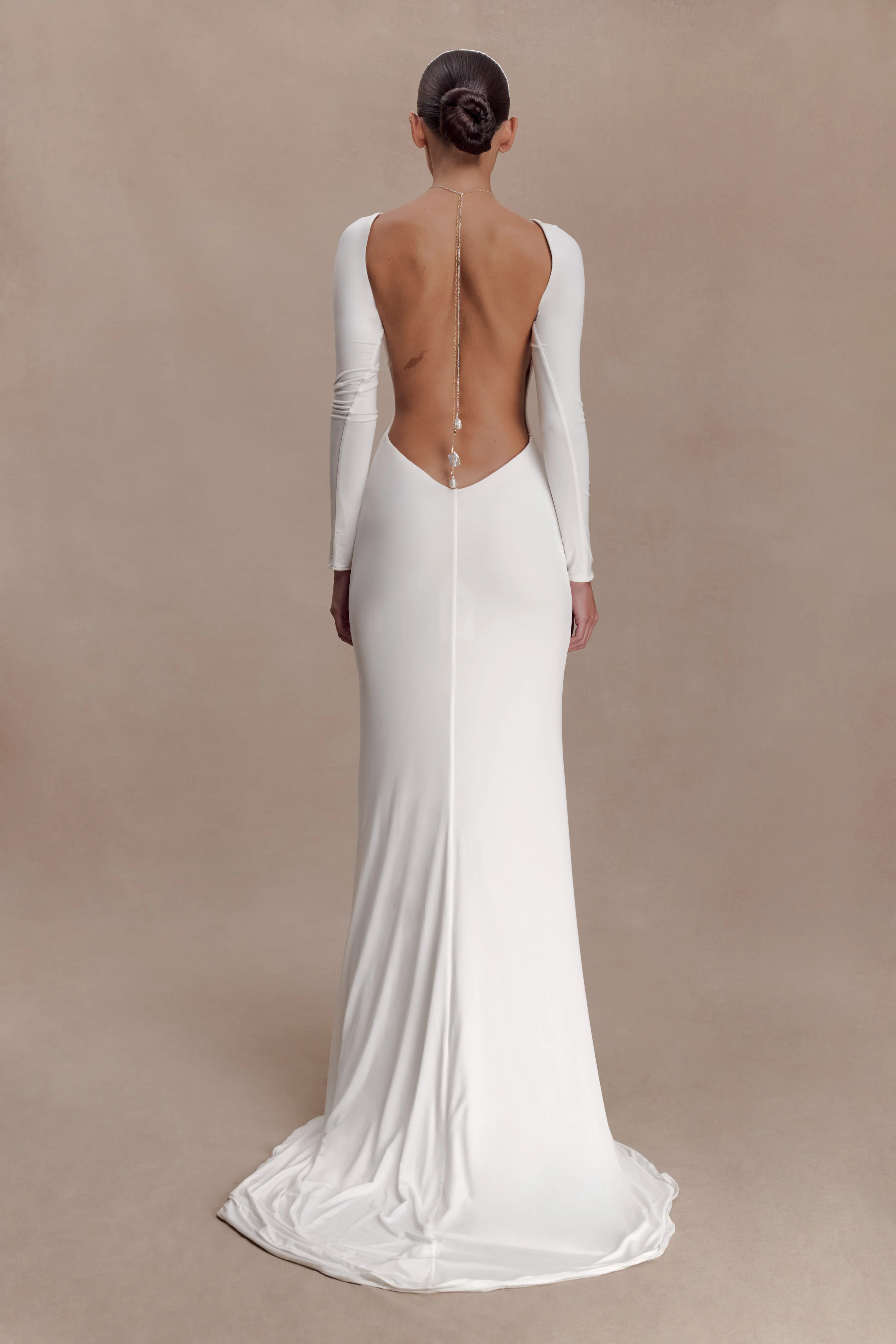 Marlene Slinky Low Back Maxi Dress - White - Image 4