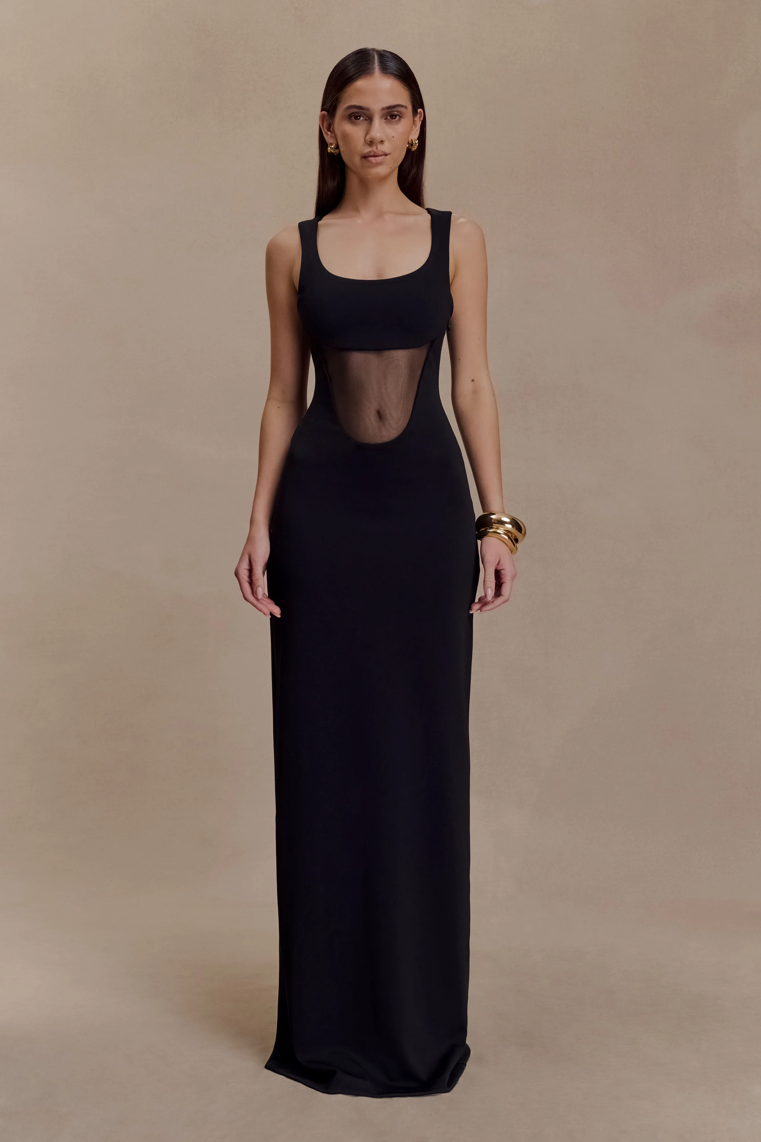 Marlon Crepe And Mesh Maxi Dress - Black - Image 2