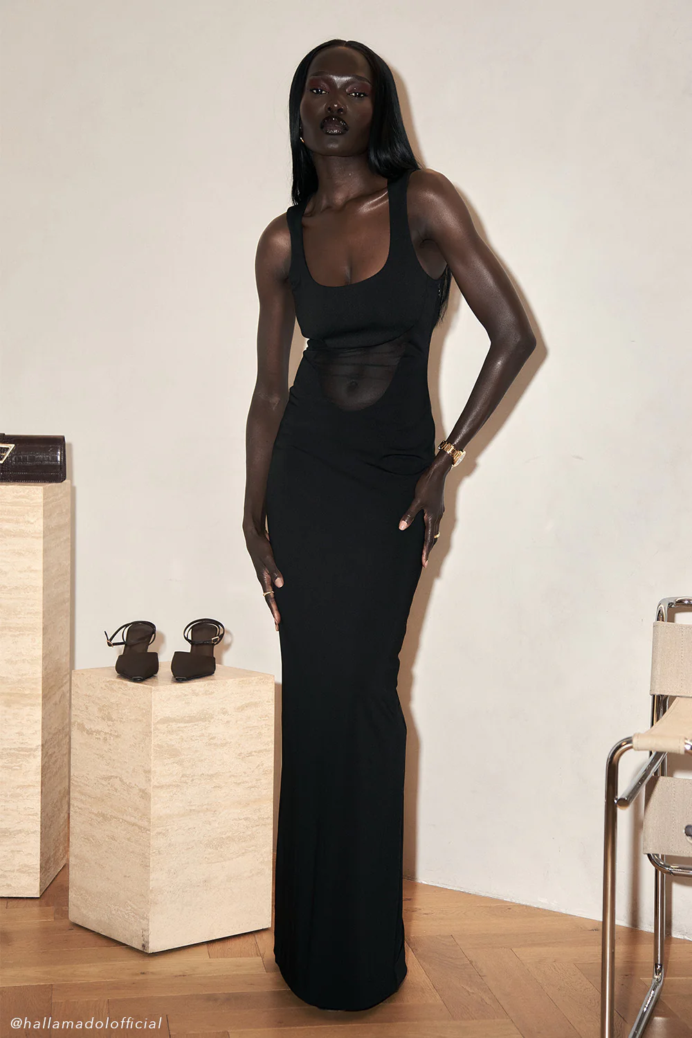 Marlon Crepe And Mesh Maxi Dress - Black - Image 7