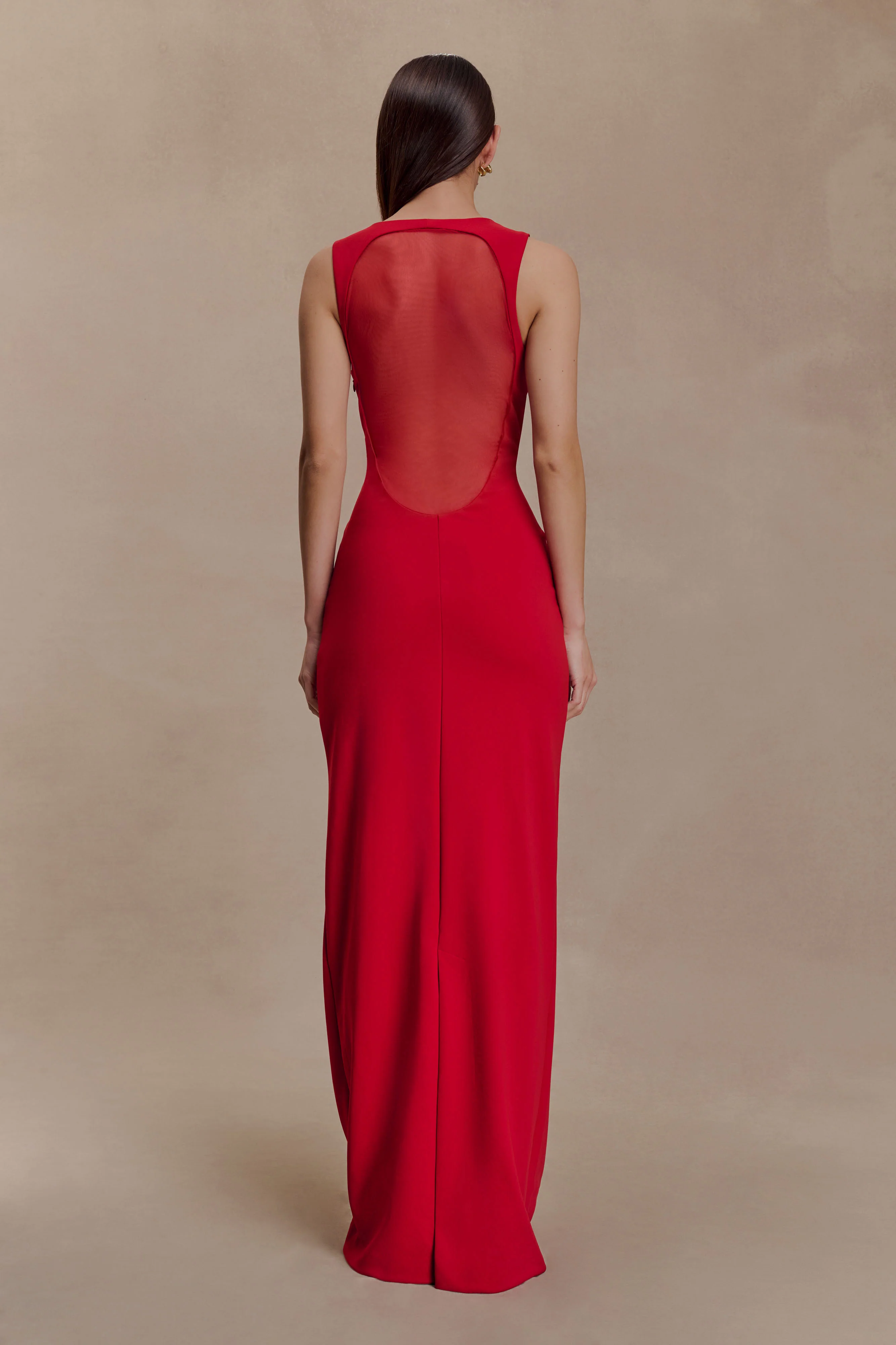 Marlon Crepe And Mesh Maxi Dress - Cherry Red - Image 2