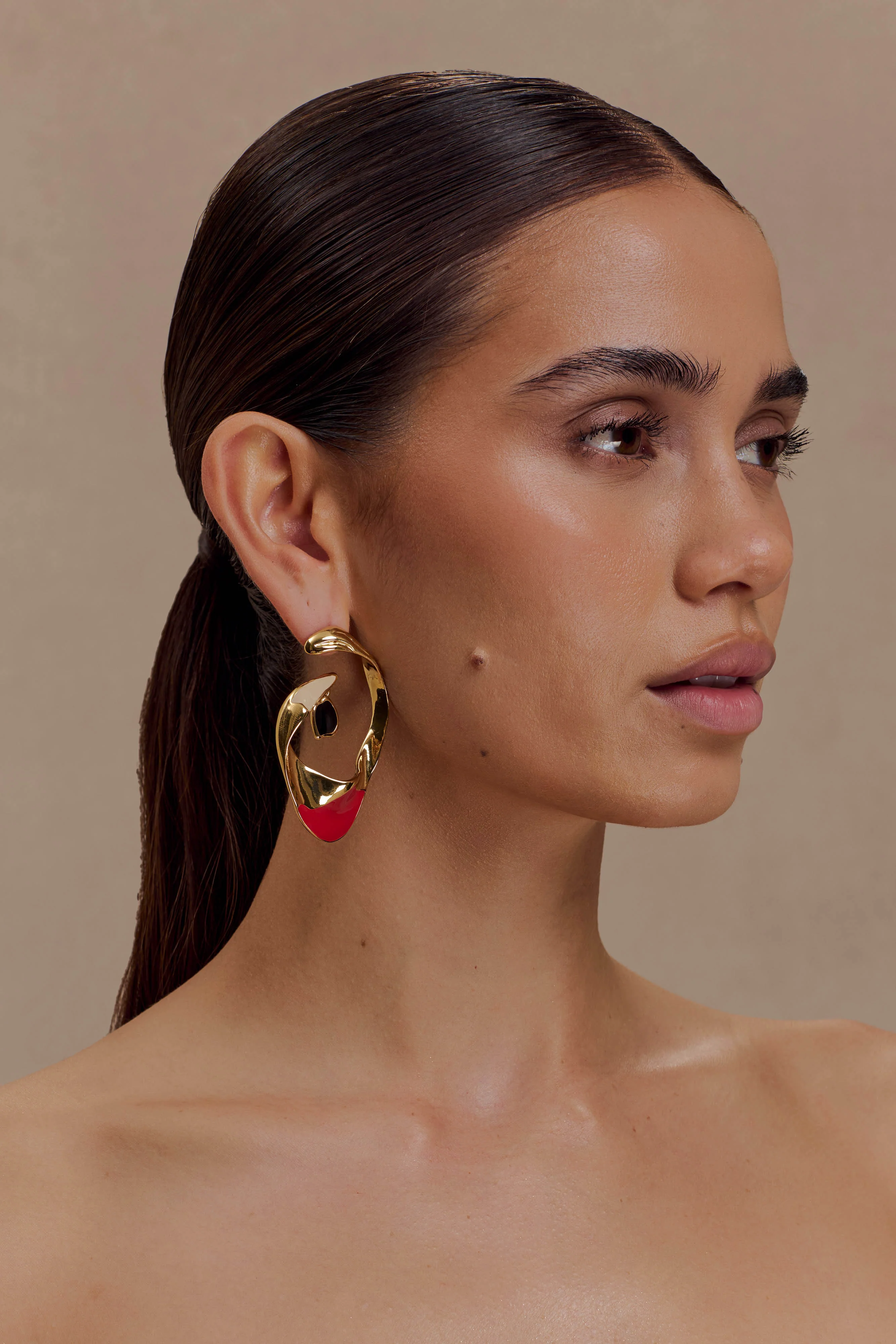 Marna Large Hoop Earrings With Stones - Gold - Image 2
