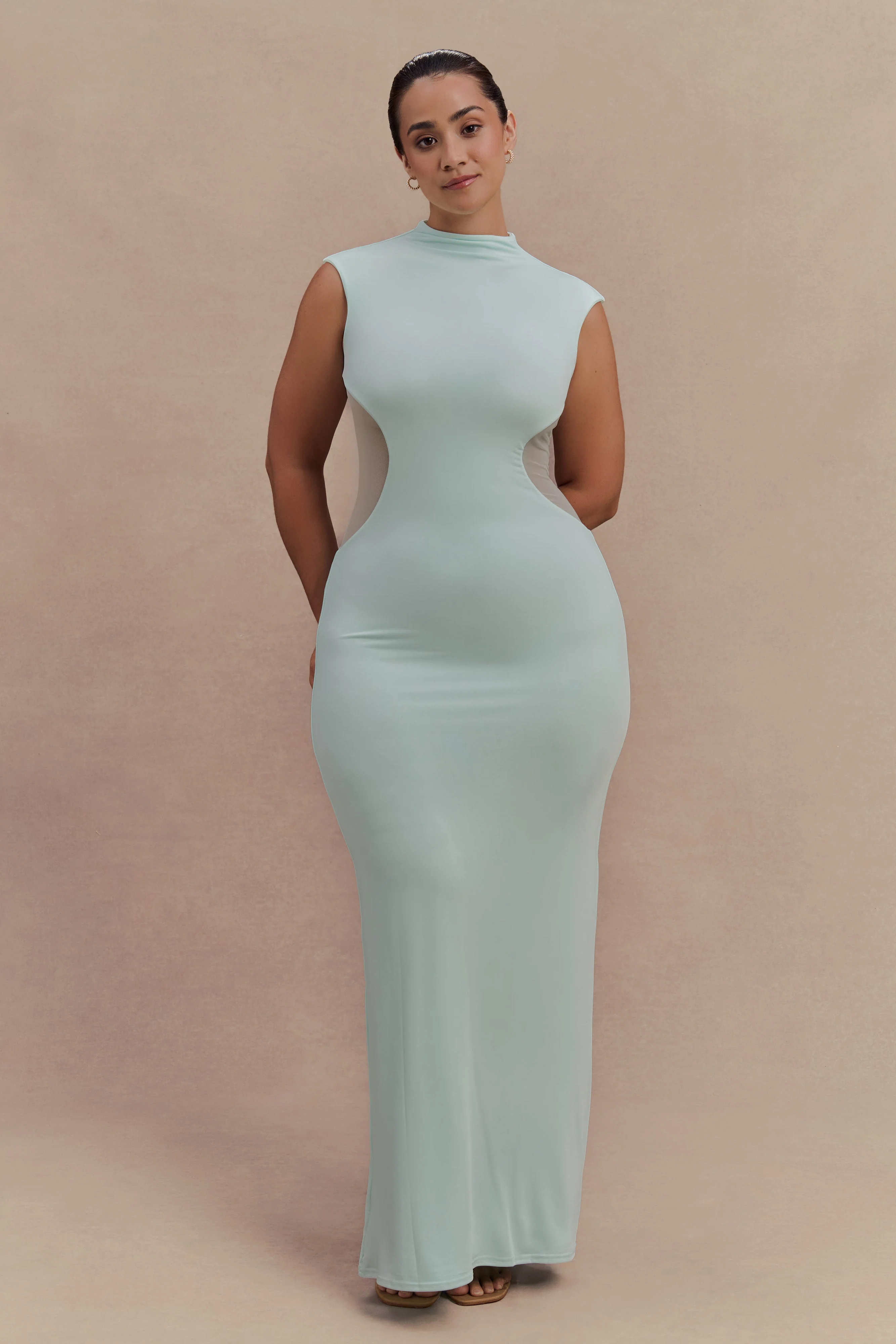 Massie Slinky And Mesh Maxi Dress - Lagoon - Image 5