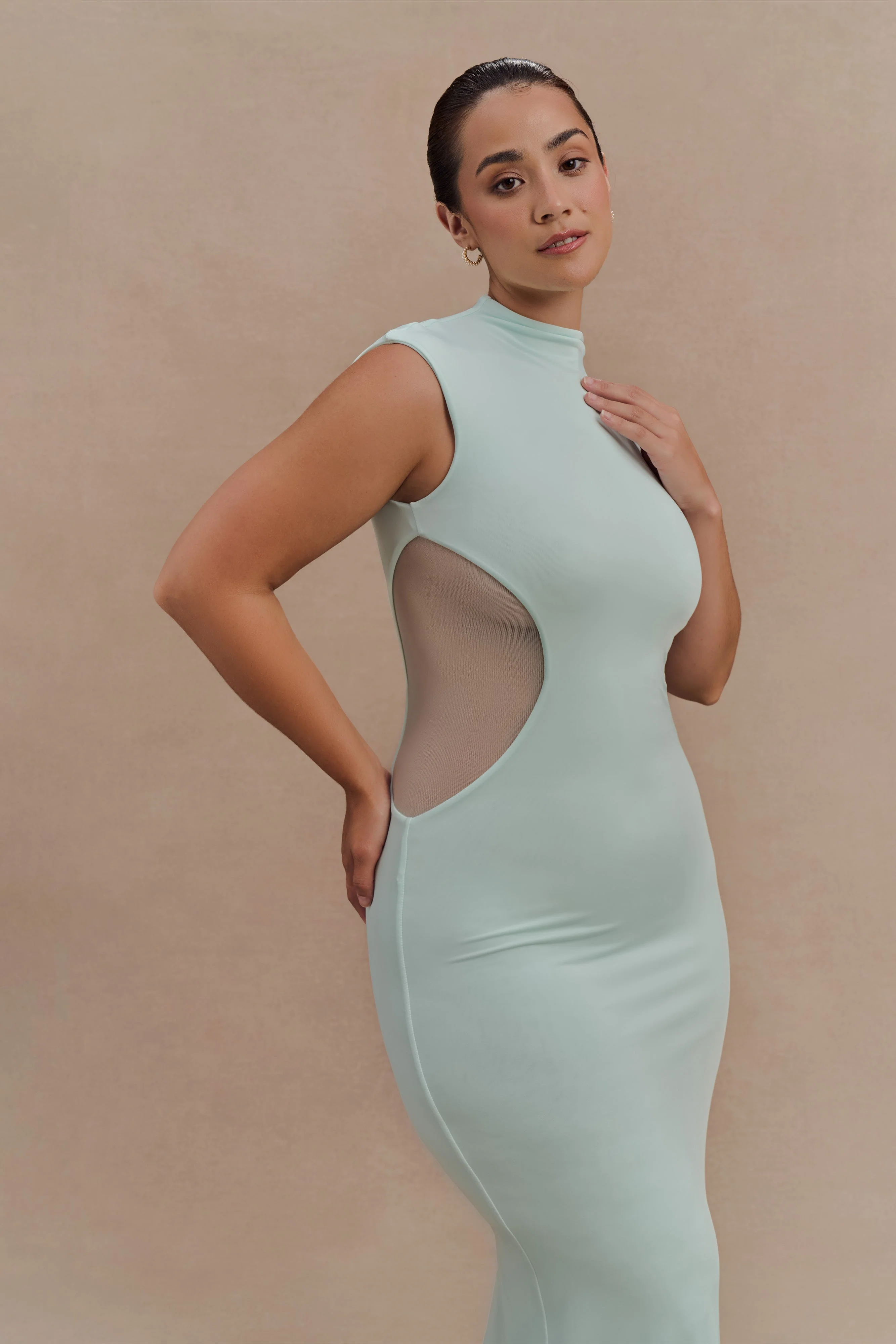 Massie Slinky And Mesh Maxi Dress - Lagoon - Image 7