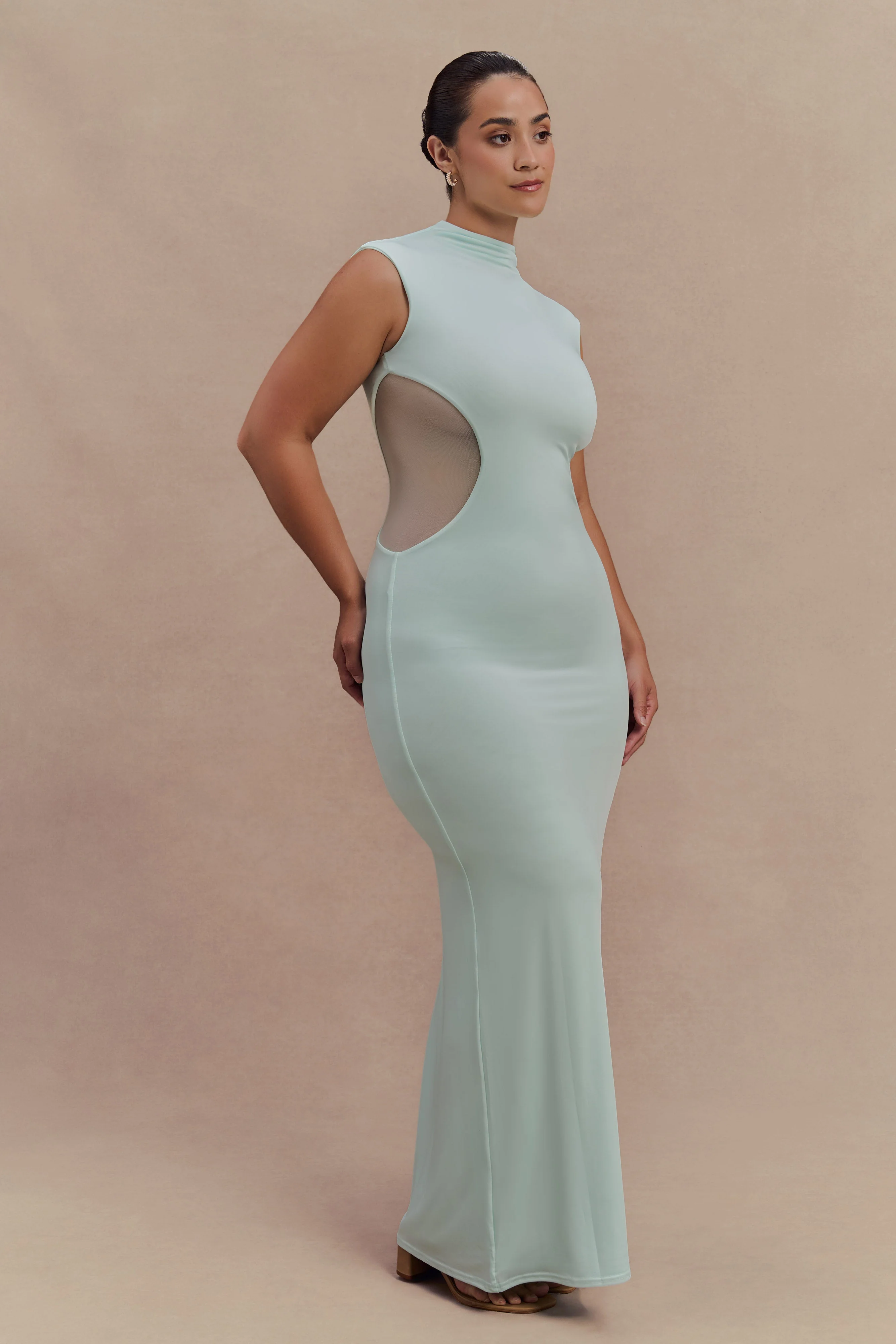 Massie Slinky And Mesh Maxi Dress - Lagoon - Image 8