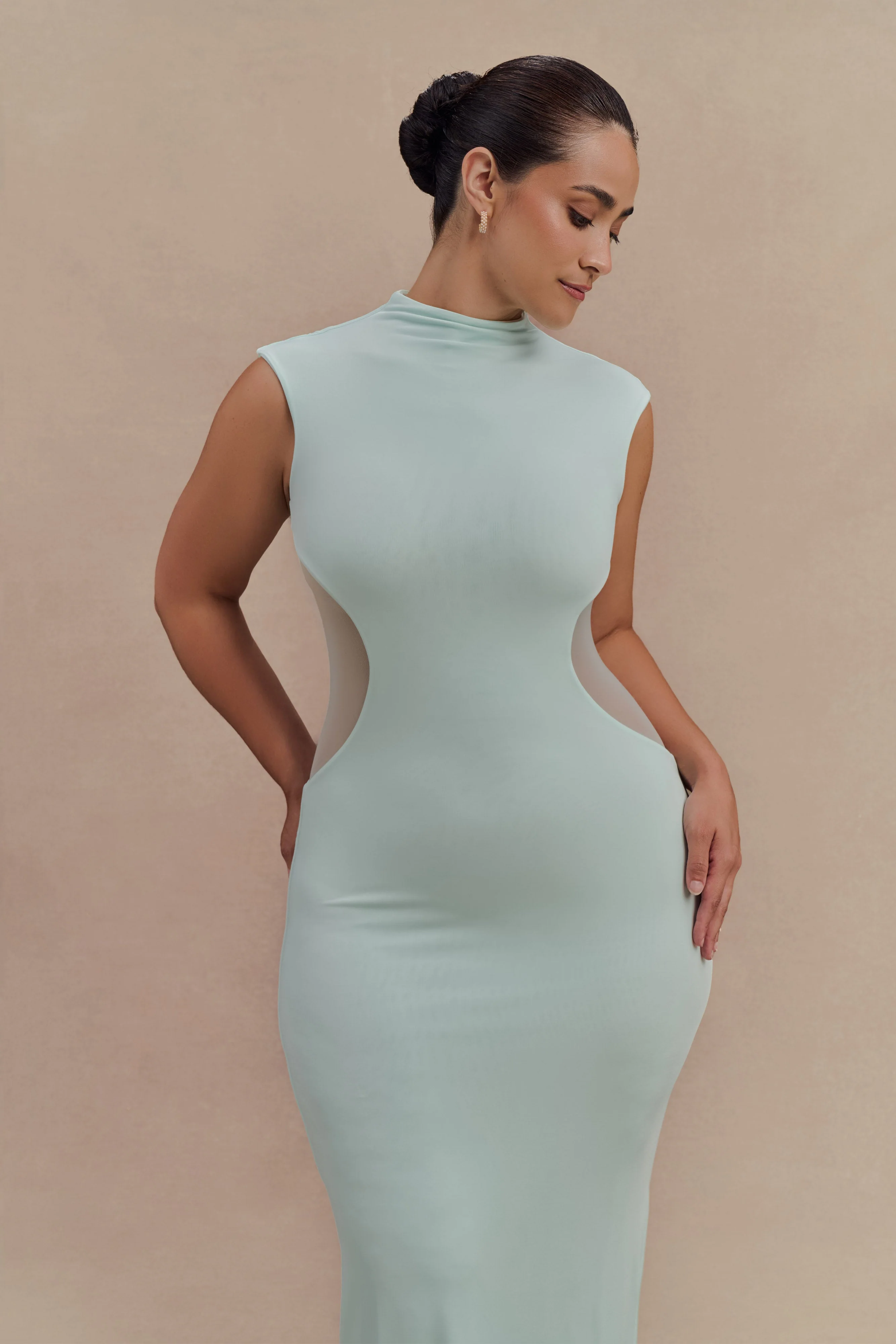 Massie Slinky And Mesh Maxi Dress - Lagoon - Image 9