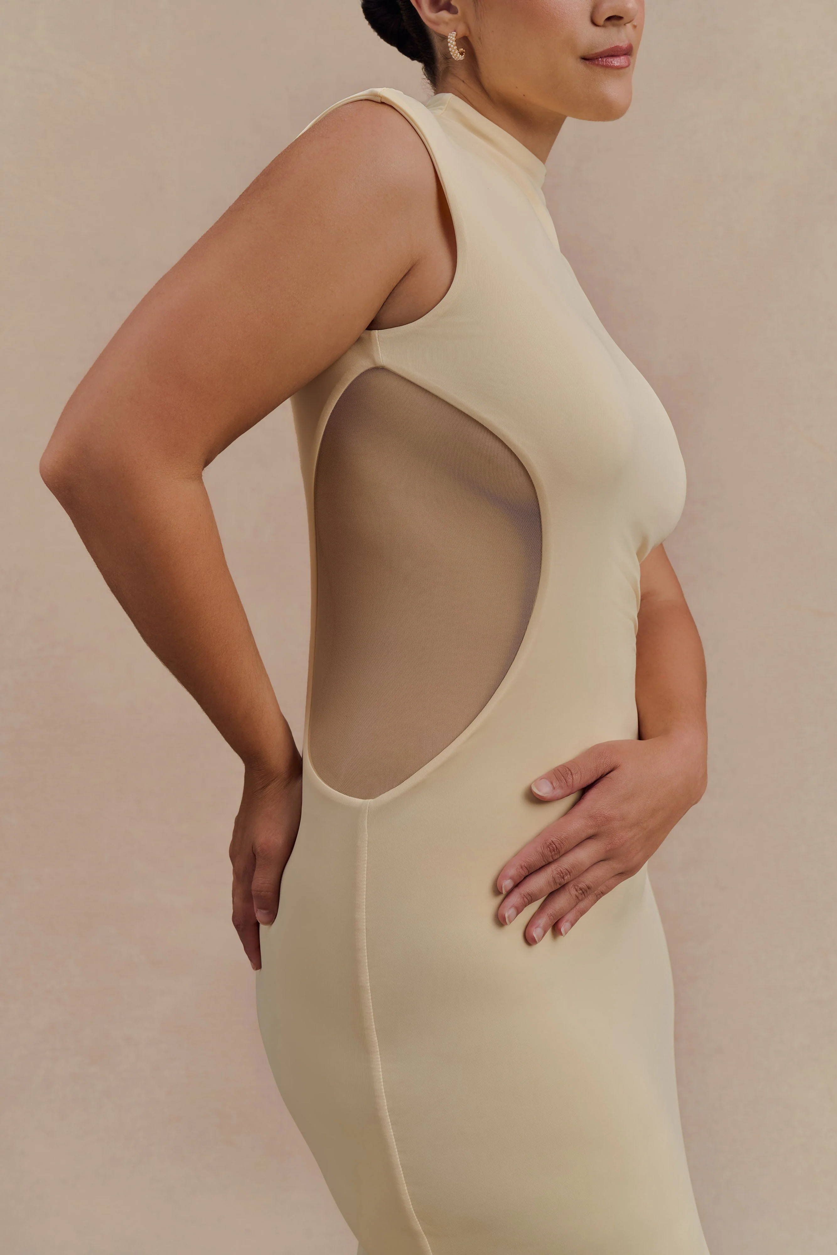 Massie Slinky And Mesh Maxi Dress - Lemon - Image 10