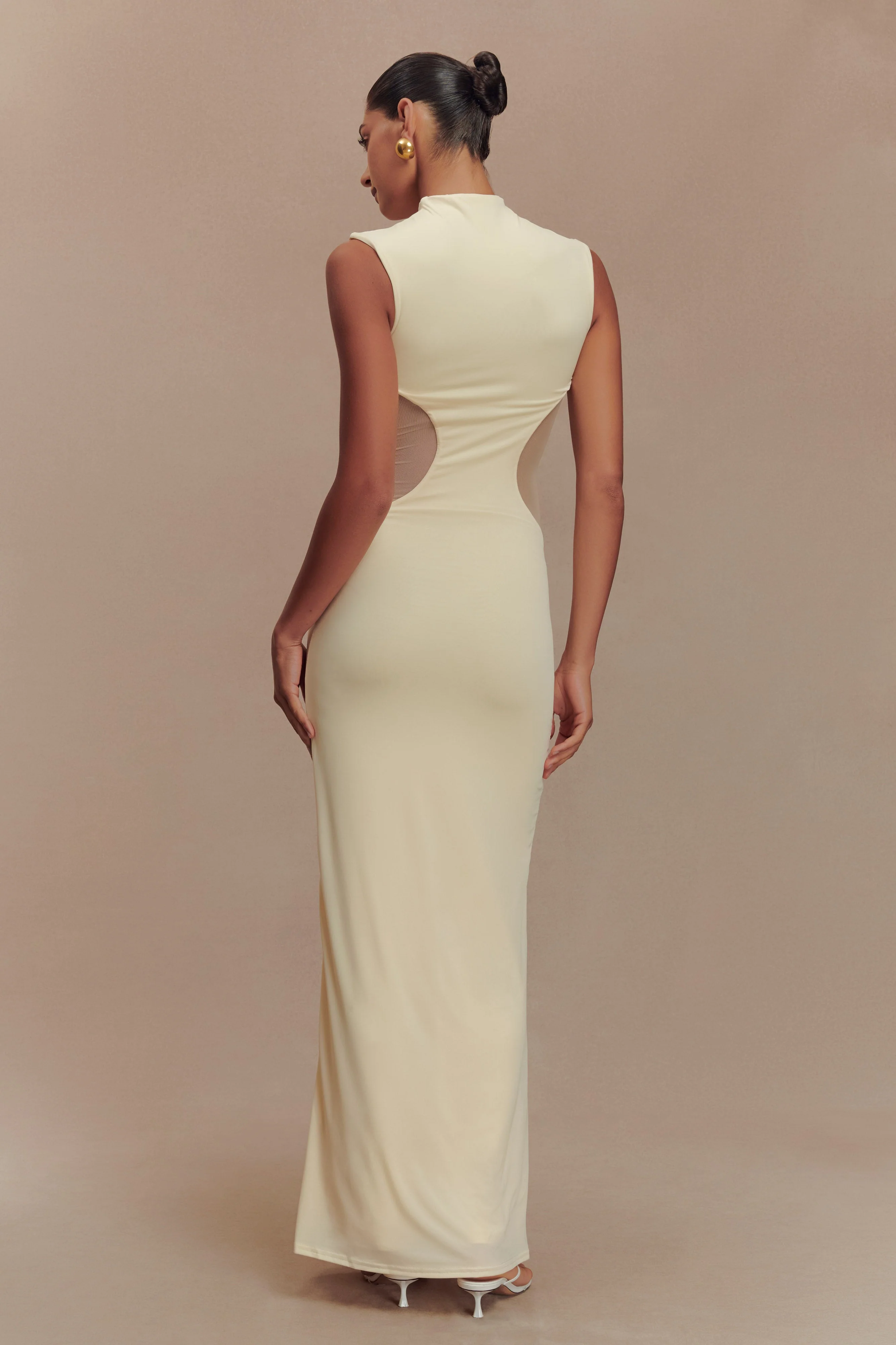 Massie Slinky And Mesh Maxi Dress - Lemon - Image 3