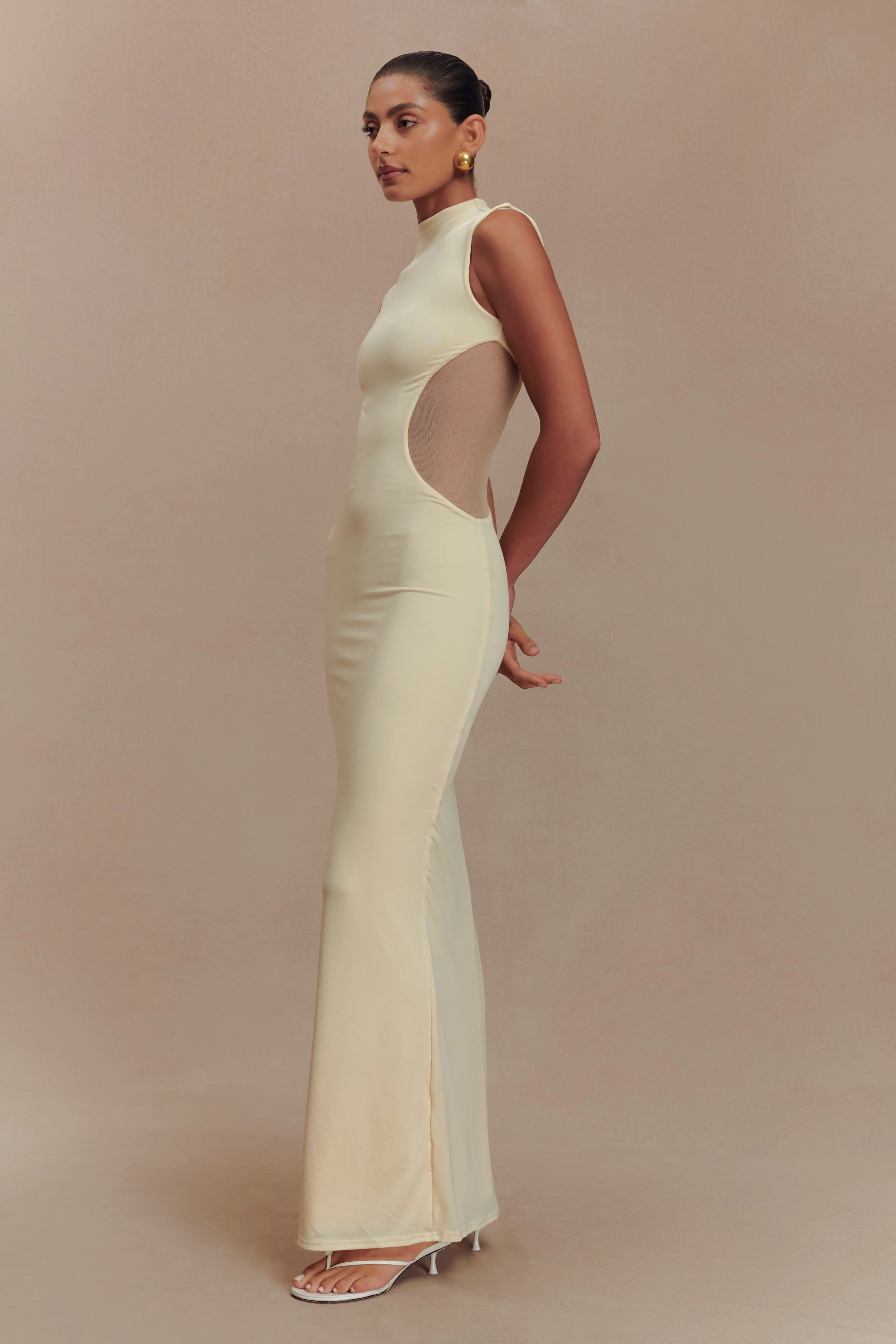 Massie Slinky And Mesh Maxi Dress - Lemon - Image 5