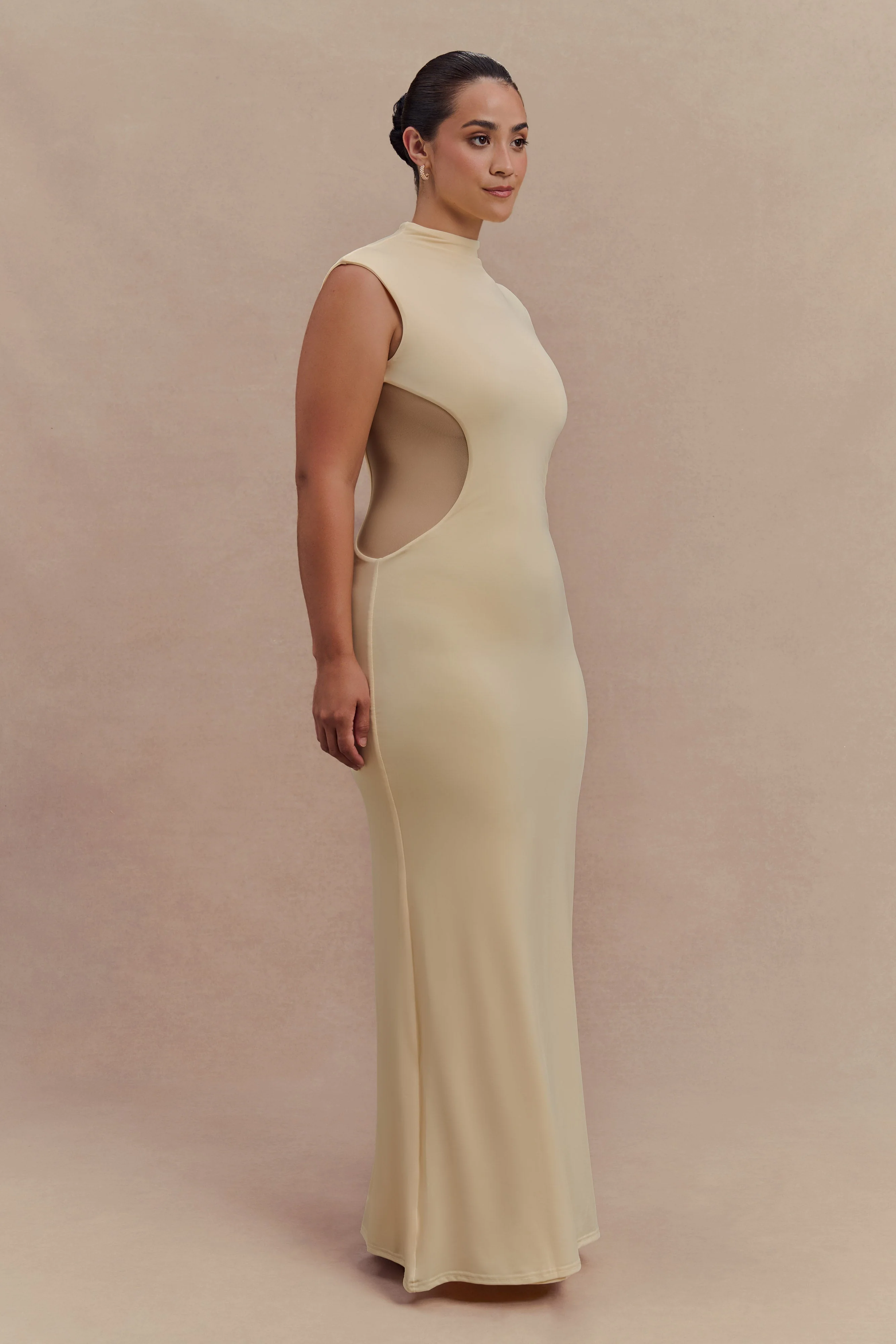 Massie Slinky And Mesh Maxi Dress - Lemon - Image 9