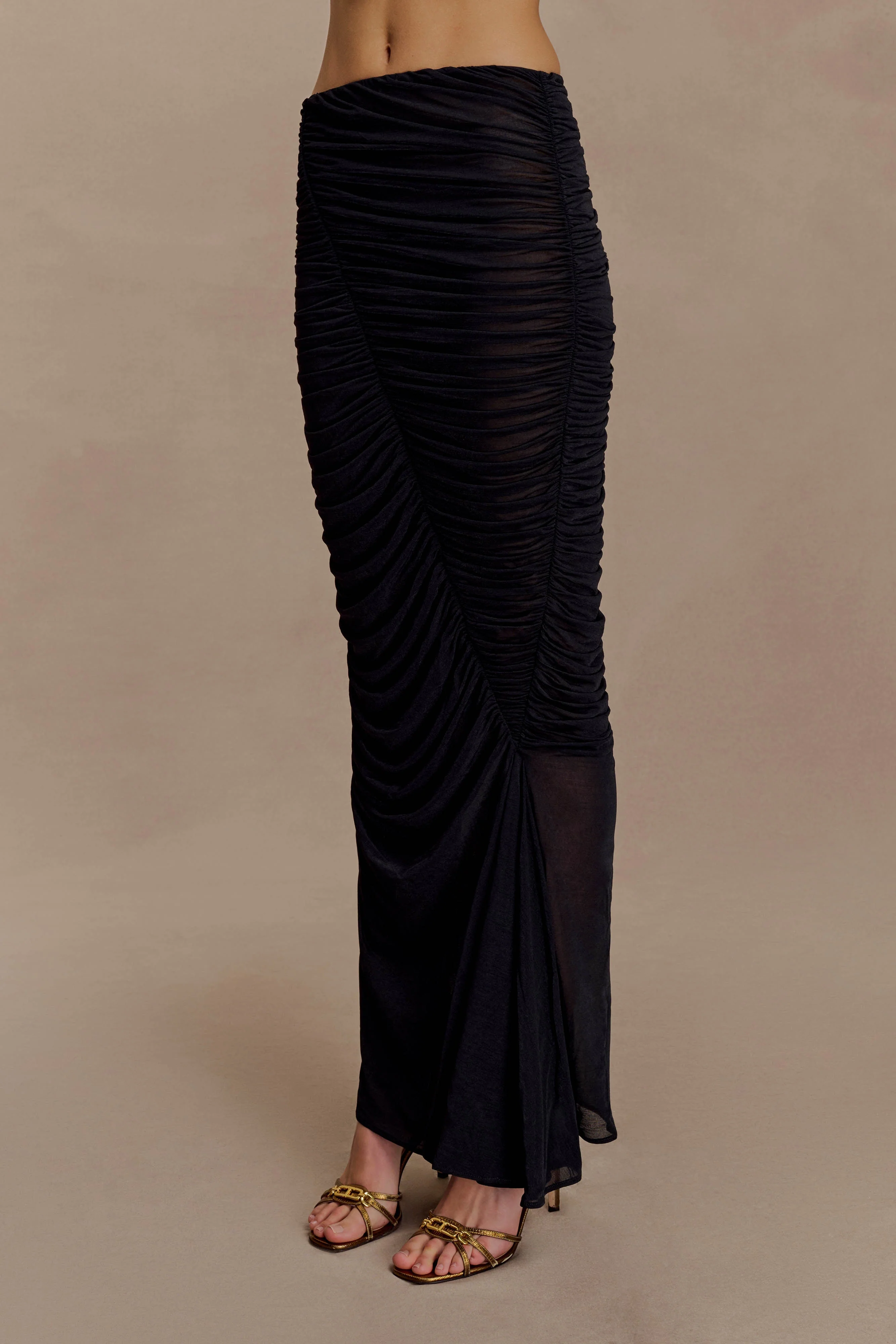 Matilda Ruched Mesh Maxi Skirt - Black - Image 4