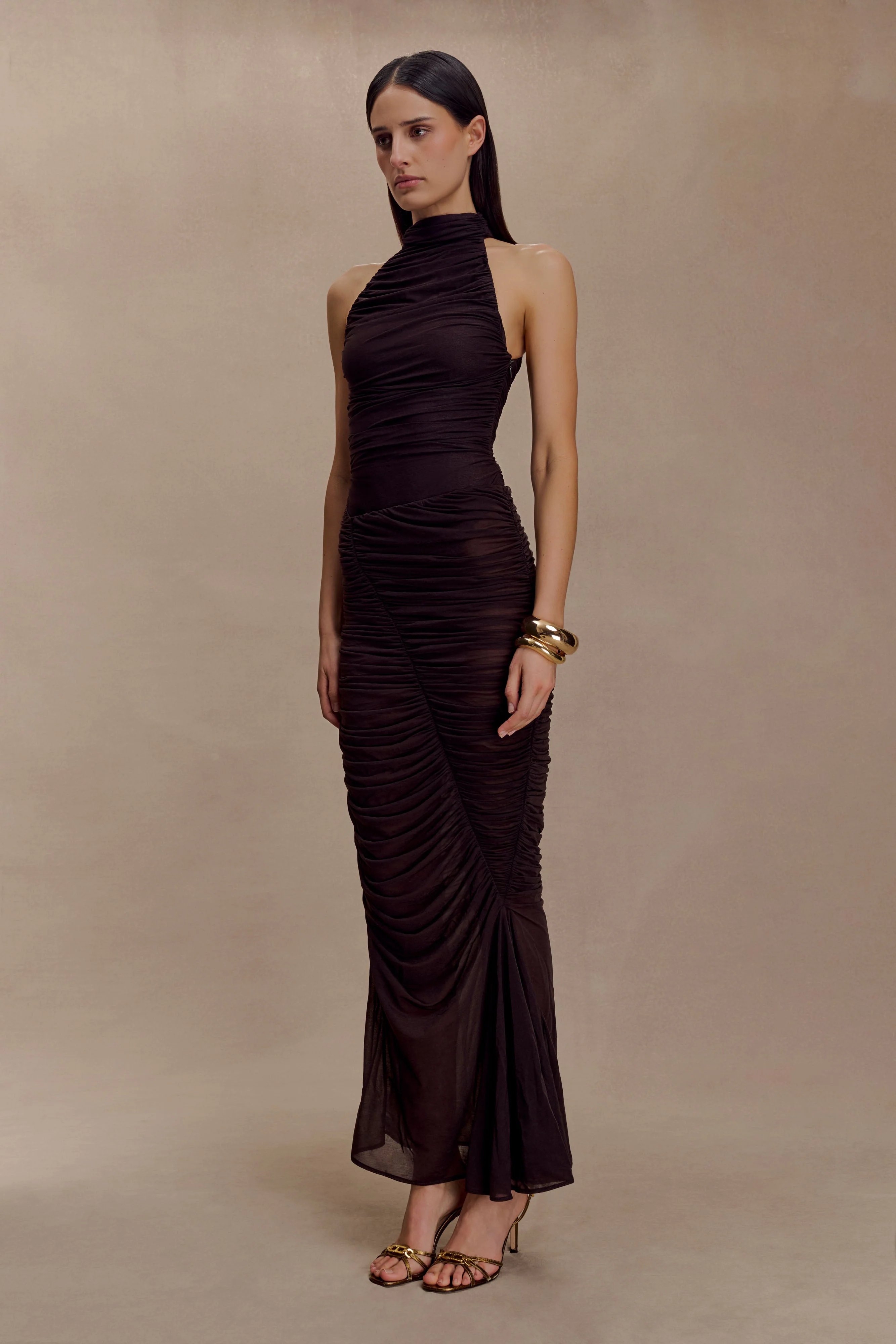 Matilda Ruched Mesh Maxi Skirt - Chocolate - Image 4