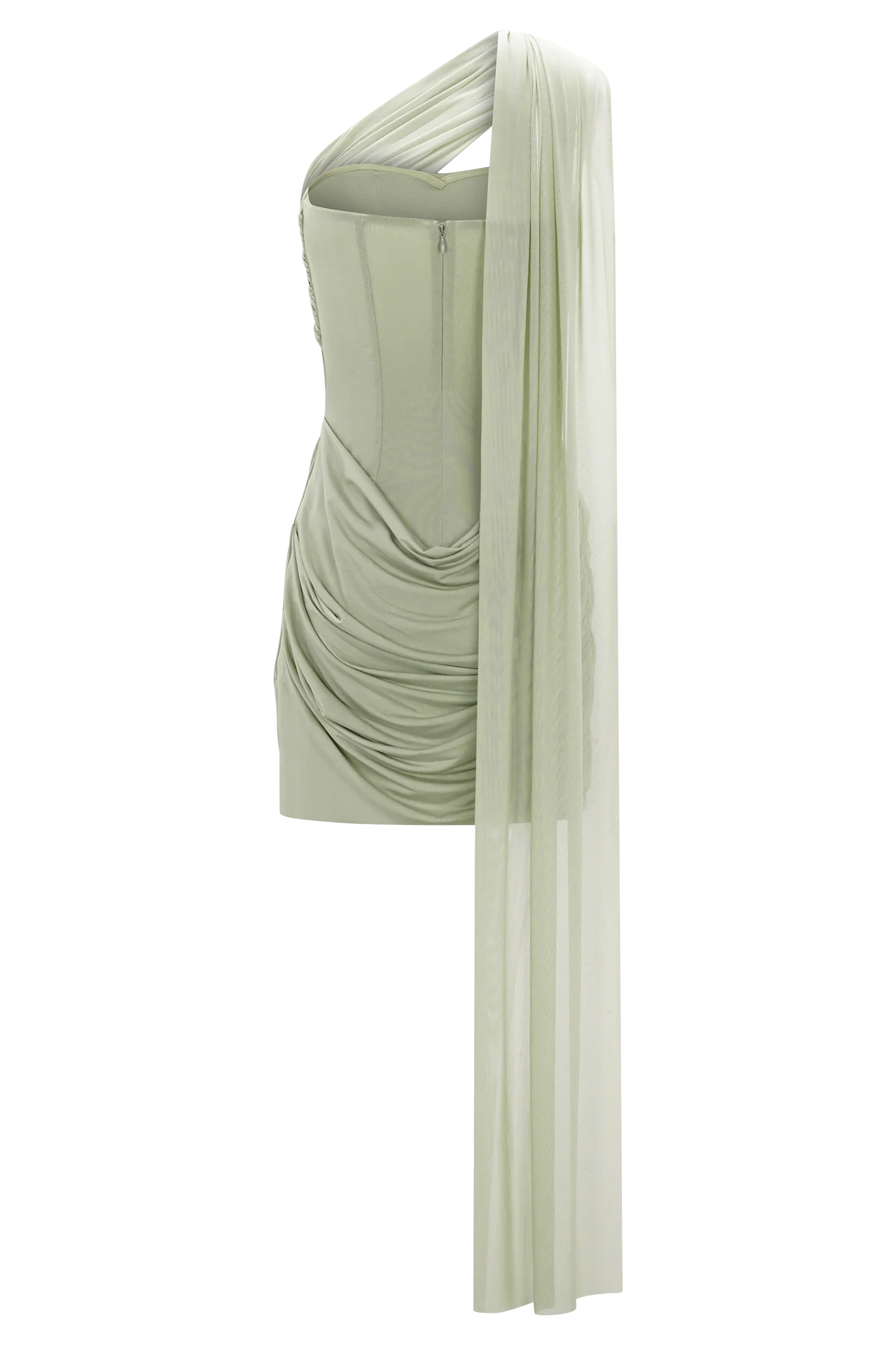 Mattea Slinky And Mesh Mini Dress With Scarf - Sage - Image 8